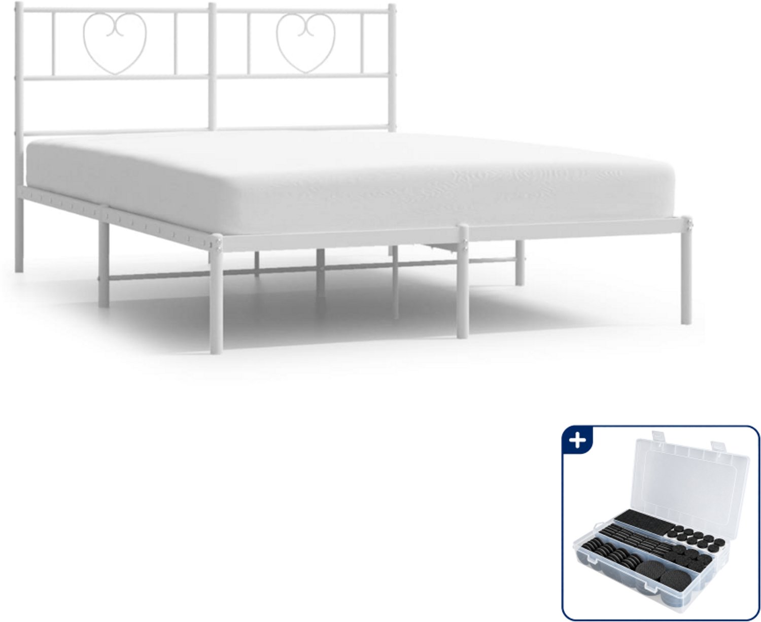 vidaXL Bedframe - Small double - 140 x 200 cm - wit - Inclusief antikrasvilt 177-delig