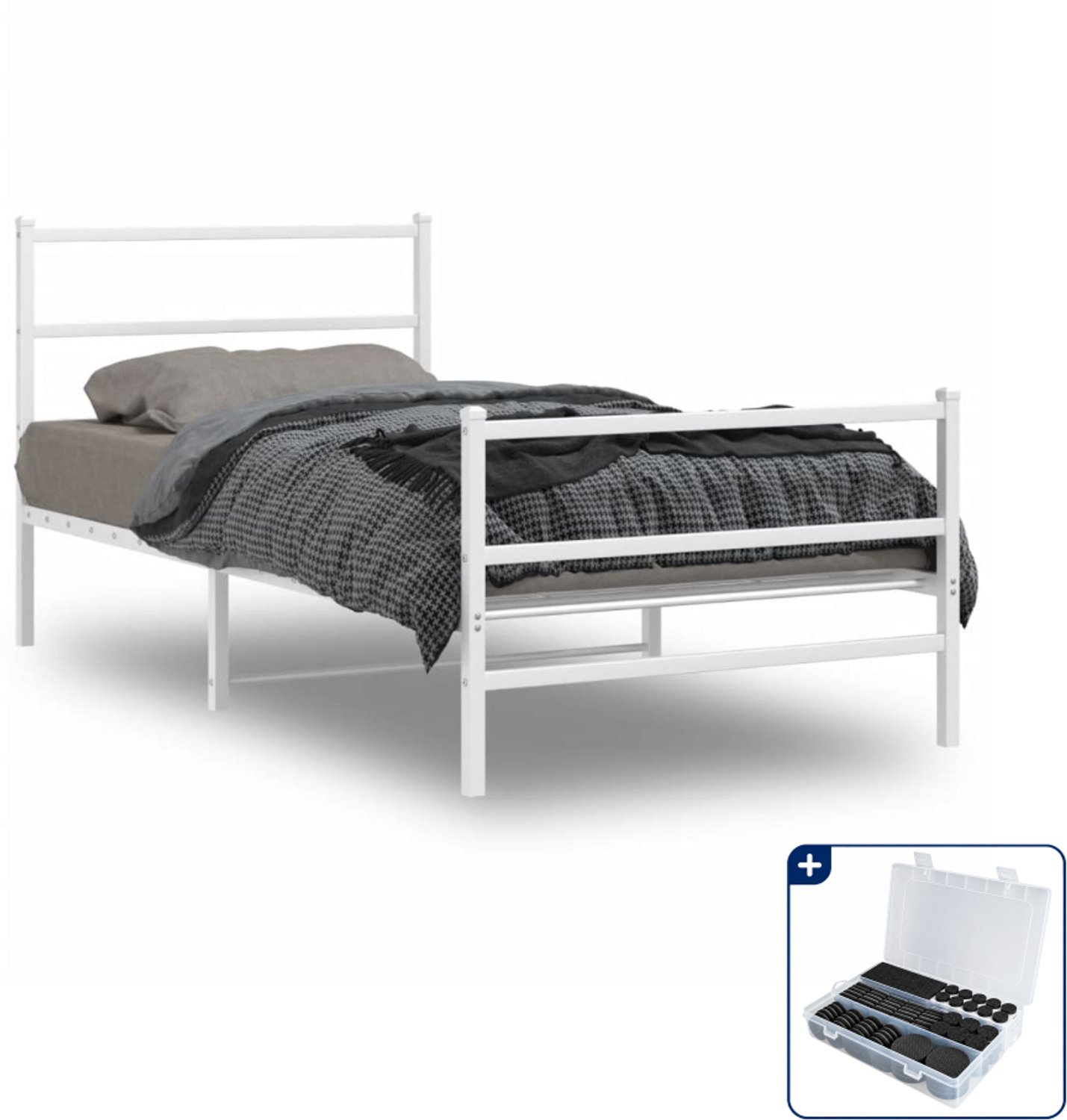 vidaXL Bedframe - 100 x 200 cm - metaal - wit - Inclusief antikrasvilt 177-delig