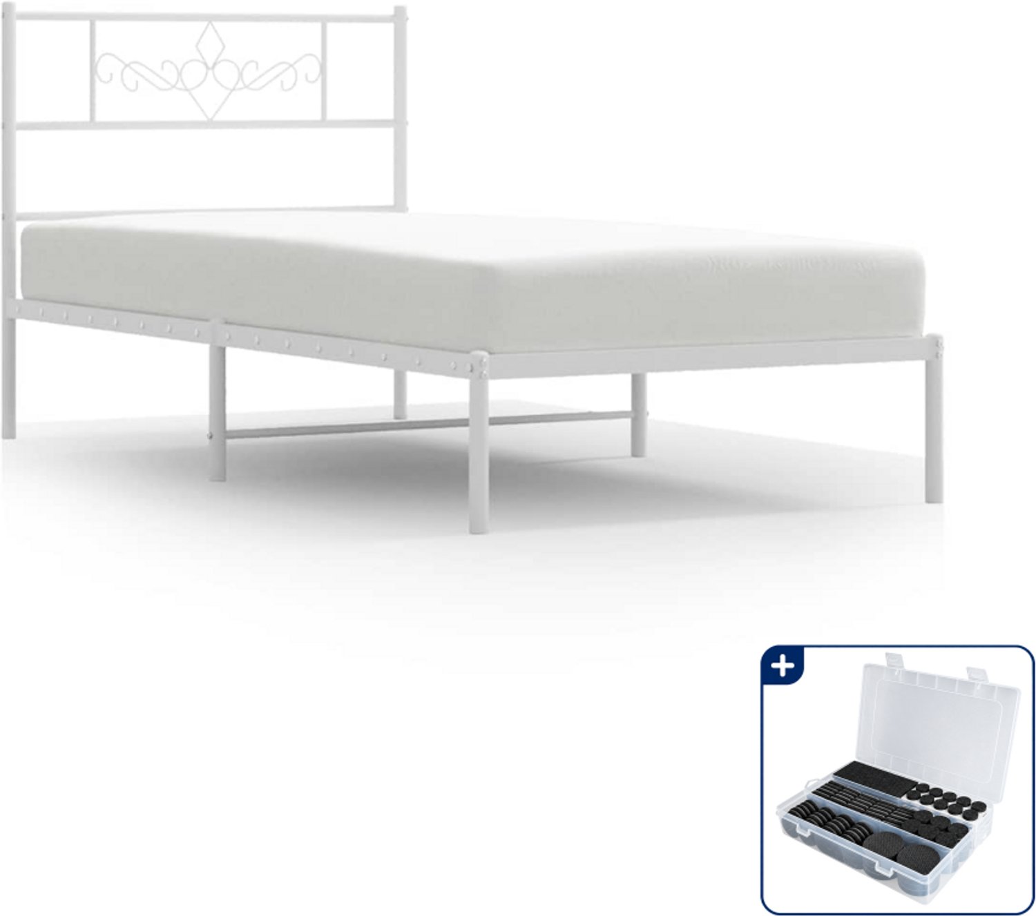 vidaXL bedframe - 100 x 200 cm - metaal - wit - Inclusief antikrasvilt 177-delig