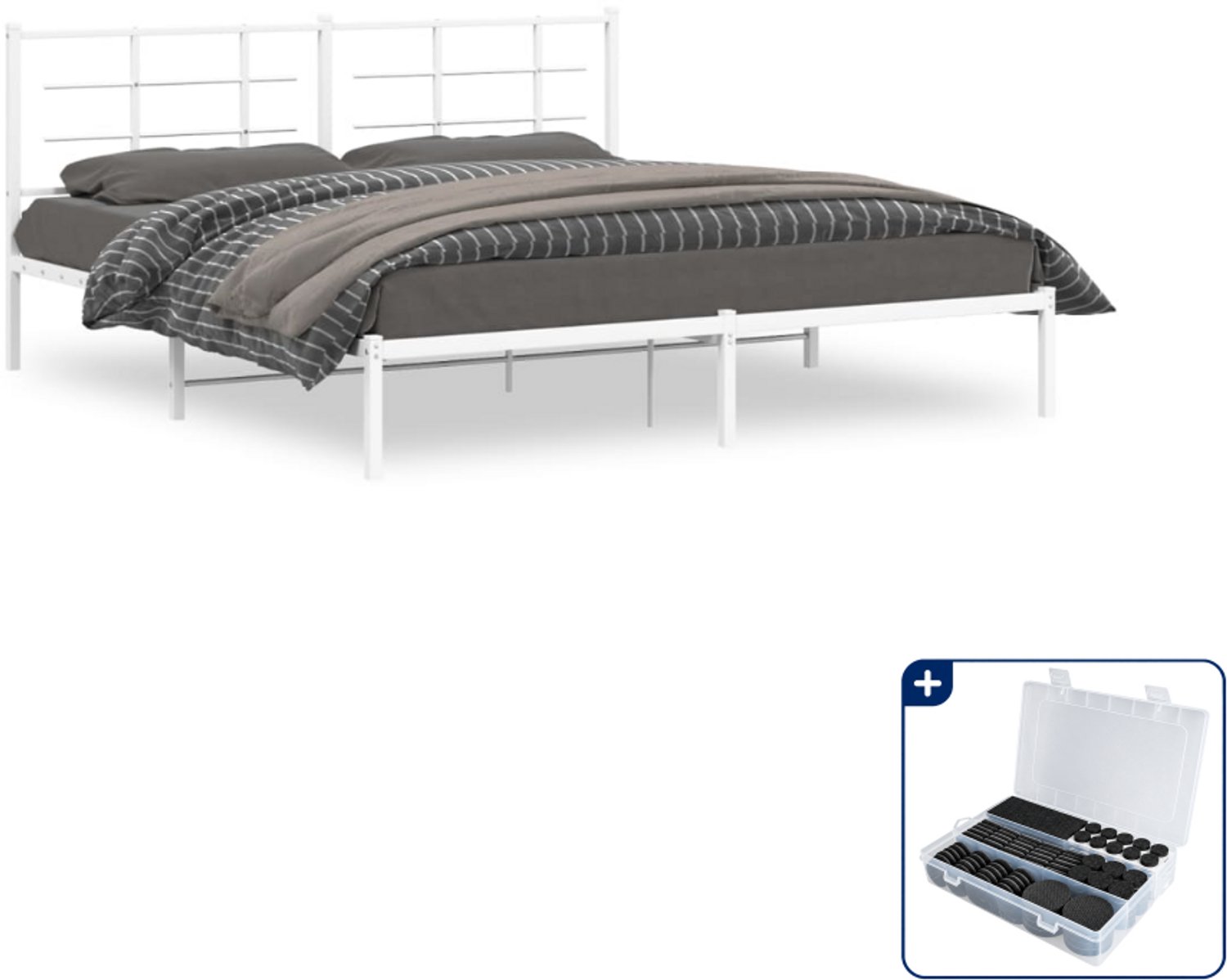 vidaXL Bedframe met hoofdbord - 183 x 213 cm - metaal - wit - Inclusief antikrasvilt 177-delig