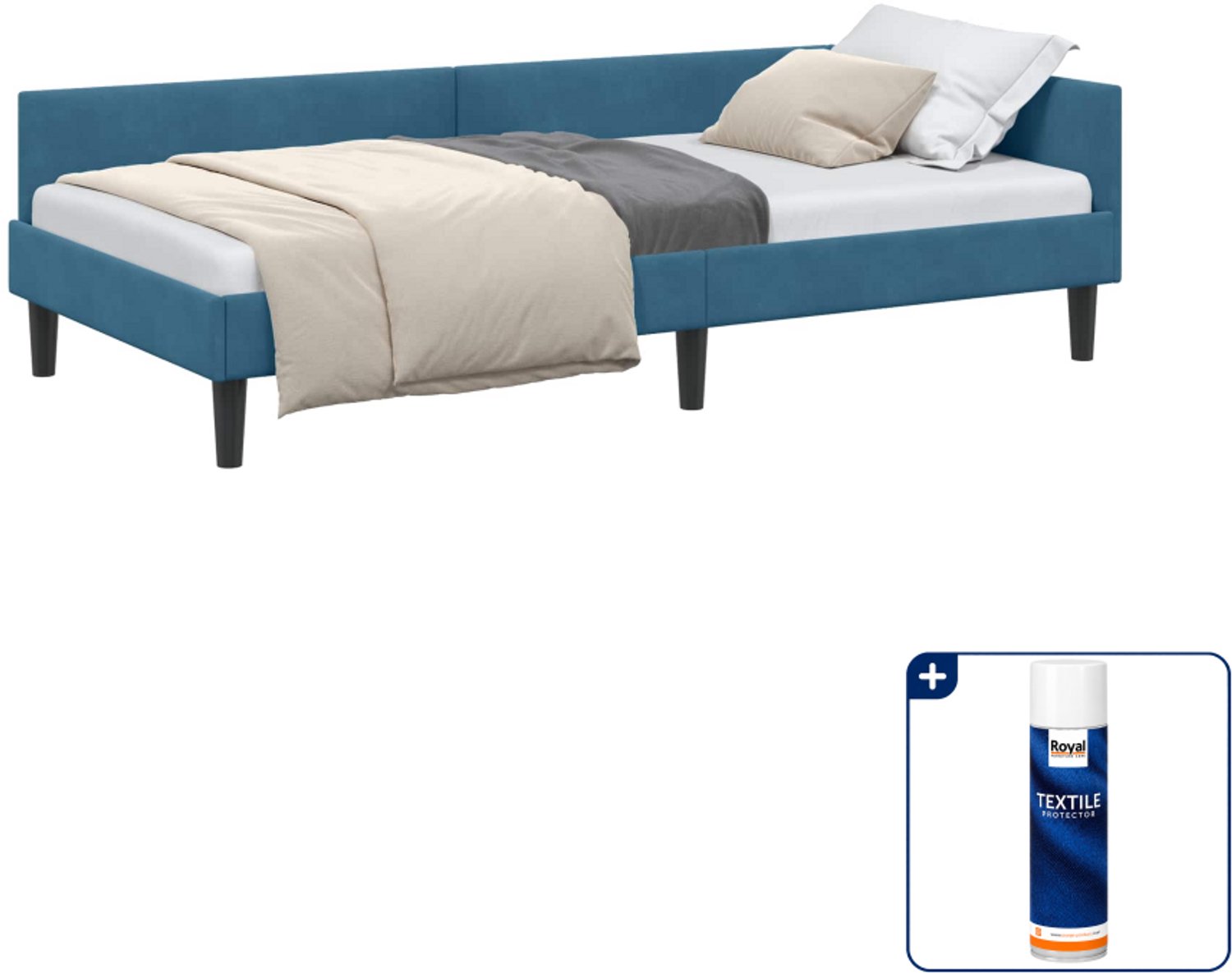 vidaXL hoekbedframe - 90 x 200 cm - fluweel - blauw - Inclusief textielbeschermer 500 ml