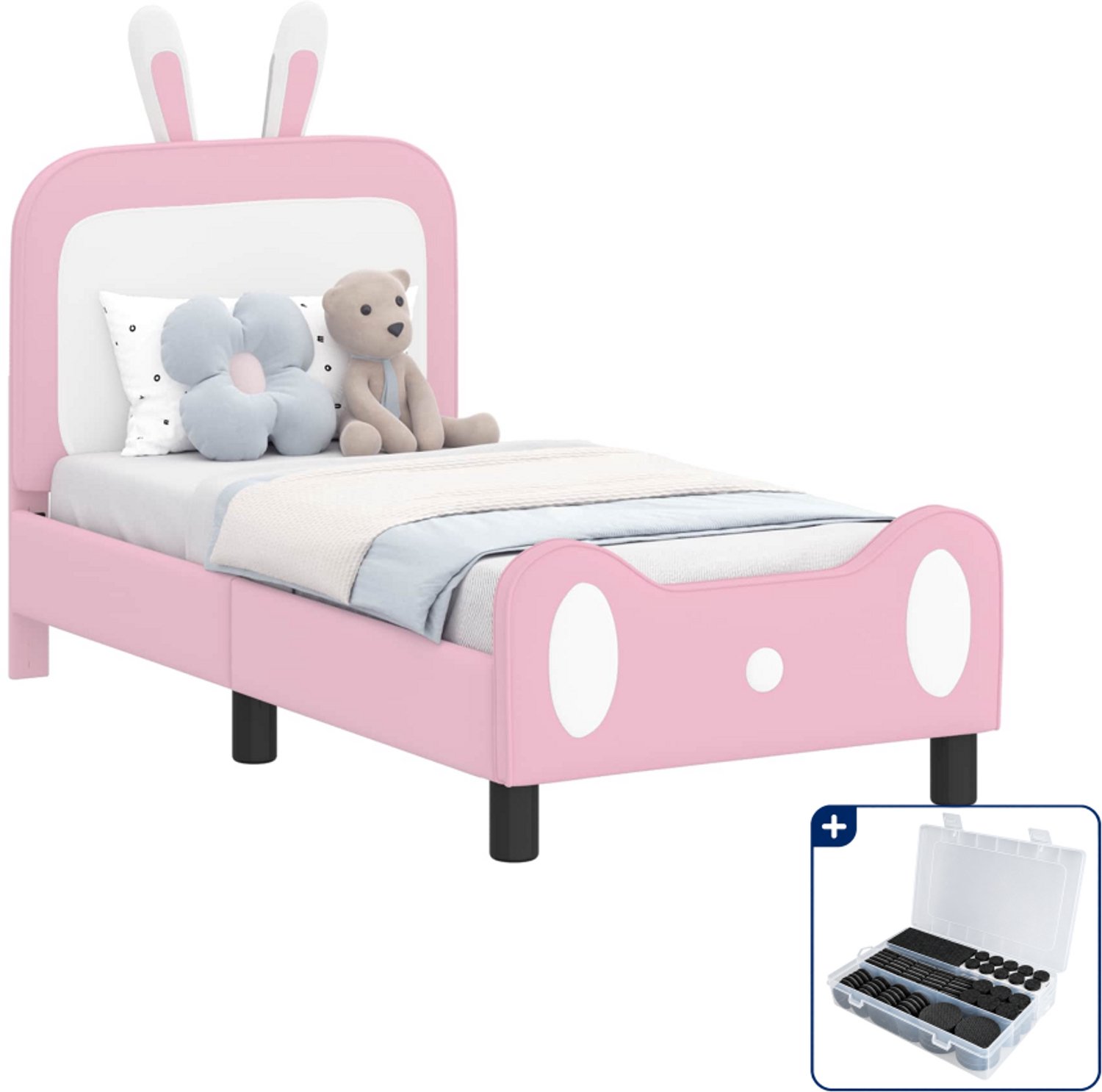 vidaXL peuterbed met hoofdbord - 70 x 140 cm - bewerkt hout - roze - Inclusief antikrasvilt 177-delig
