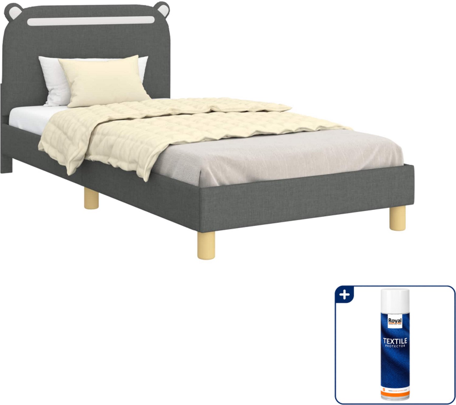 vidaXL kinderbedframe - 80 x 200 cm - bewerkt hout - donkergrijs - Inclusief textielbeschermer 500 ml