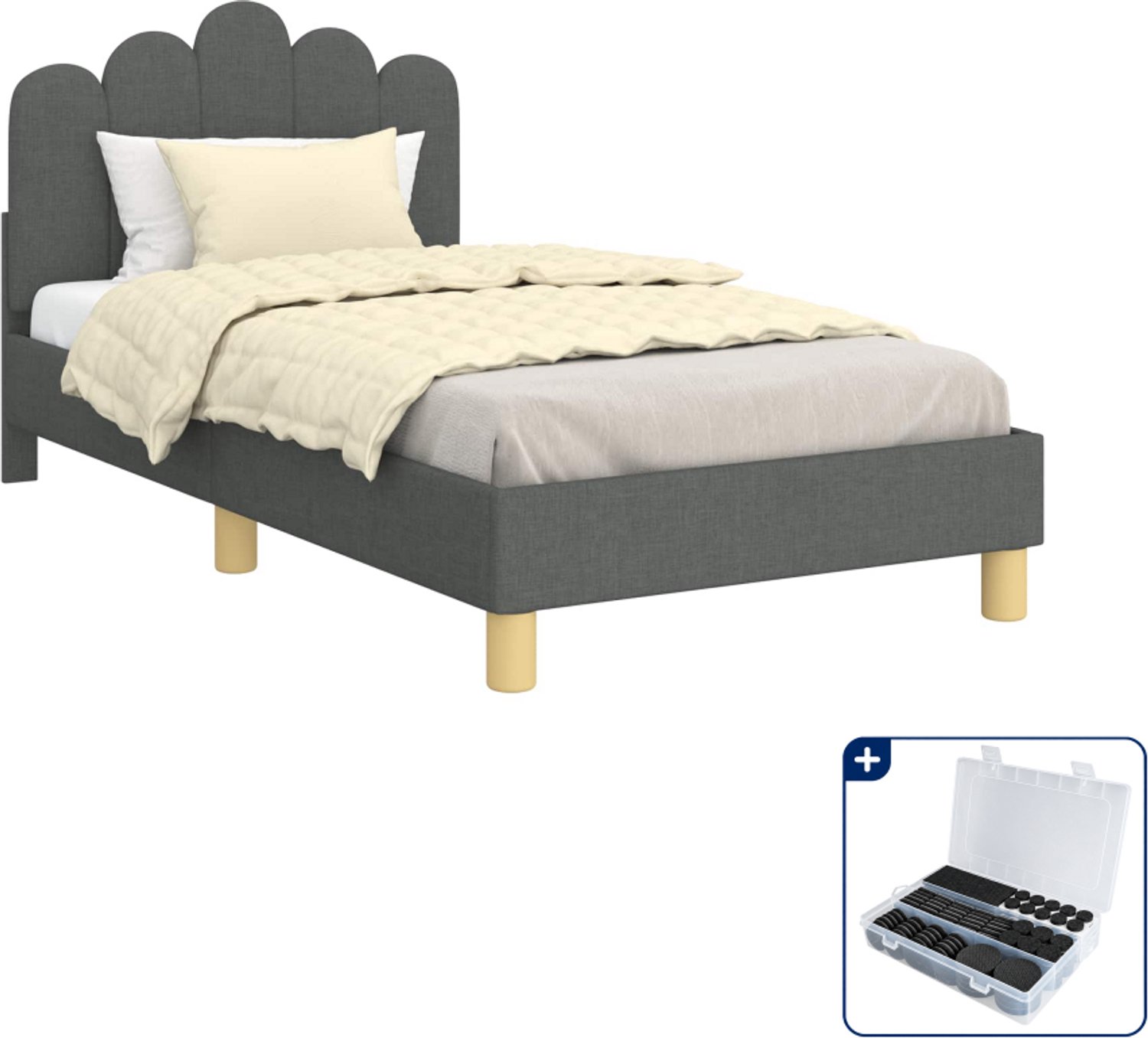 vidaXL kinderbed - 80 x 160 cm - bewerkt hout - donkergrijs - Inclusief antikrasvilt 177-delig
