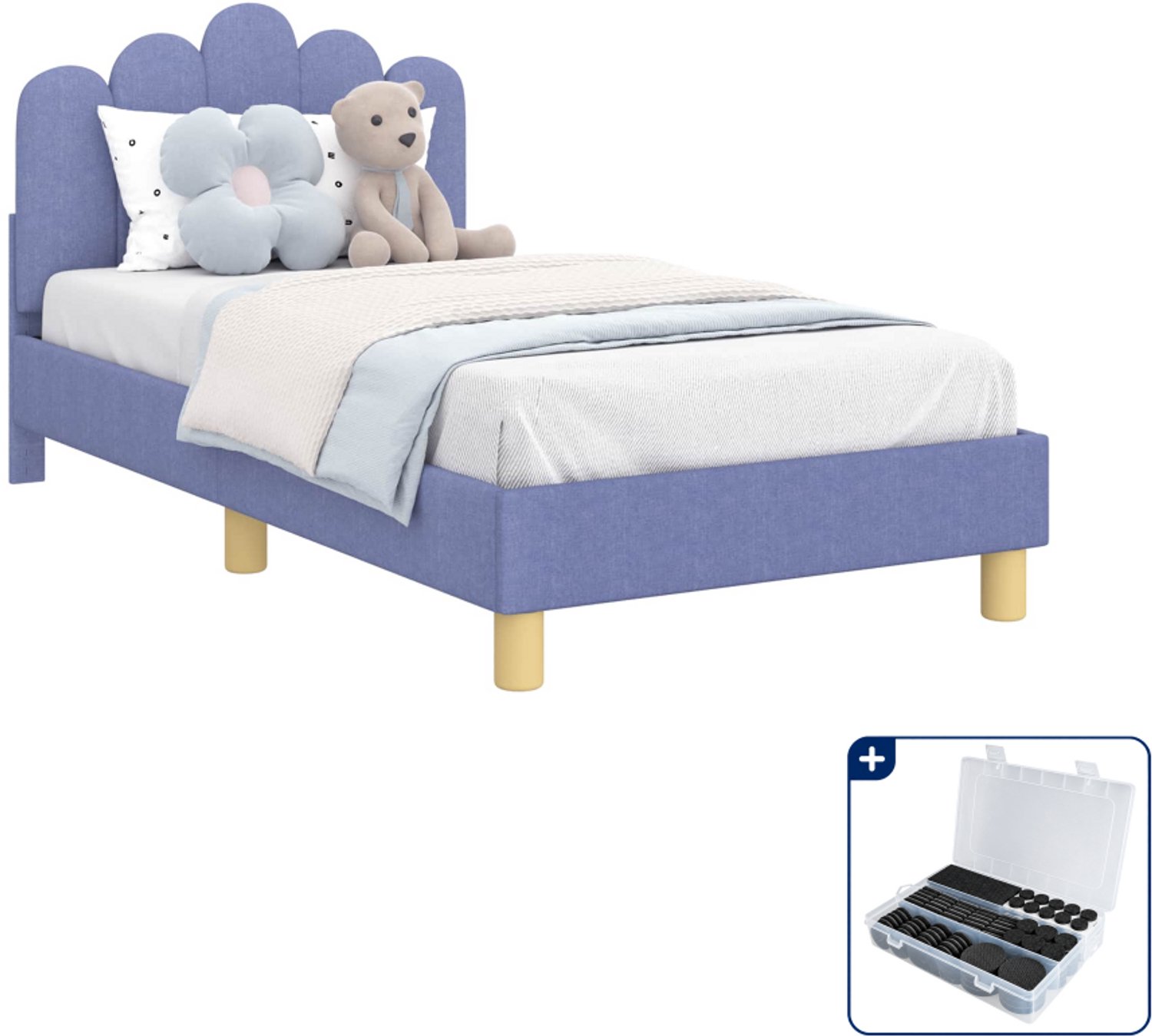 vidaXL kinderbedframe - 80 x 160 cm - bewerkt hout - jeans blauw - Inclusief antikrasvilt 177-delig