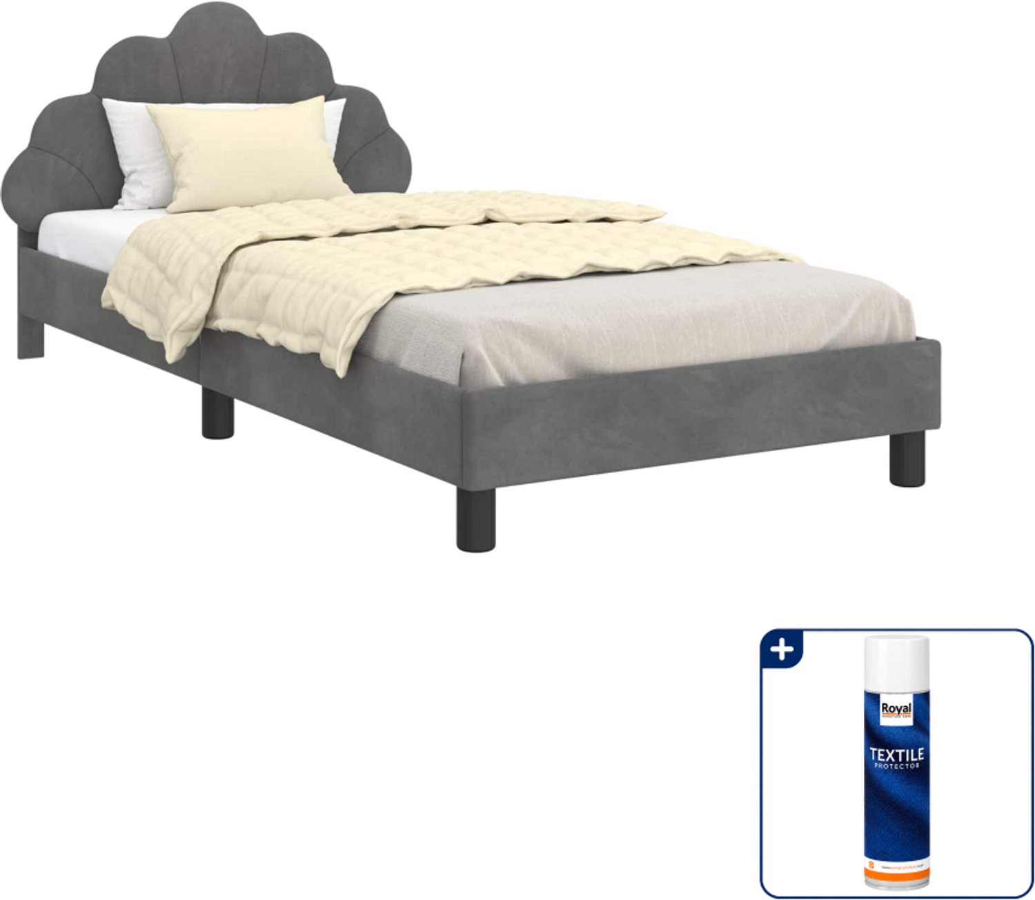 vidaXL kinderbedframe - 90 x 190 cm - fluweel - donkergrijs - Inclusief textielbeschermer 500 ml
