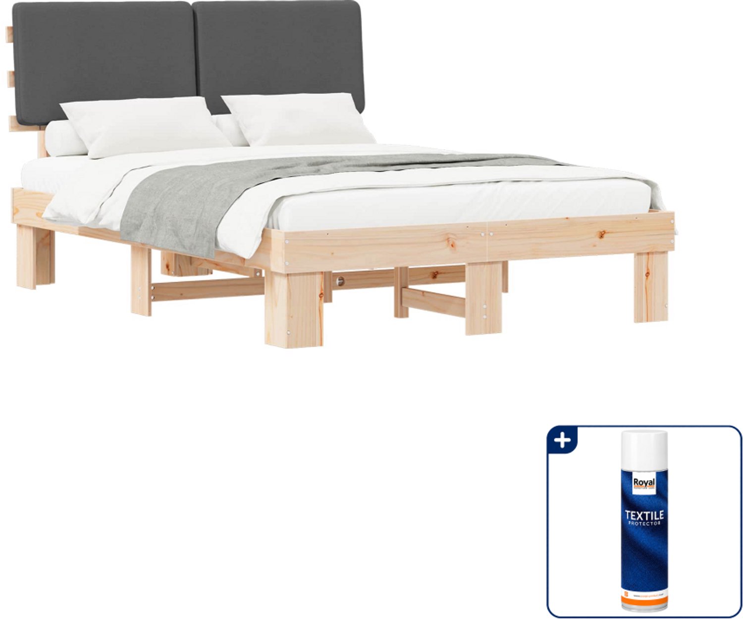 vidaXL bedframe - 135 x 190 cm - donkergrijs - Inclusief textielbeschermer 500 ml