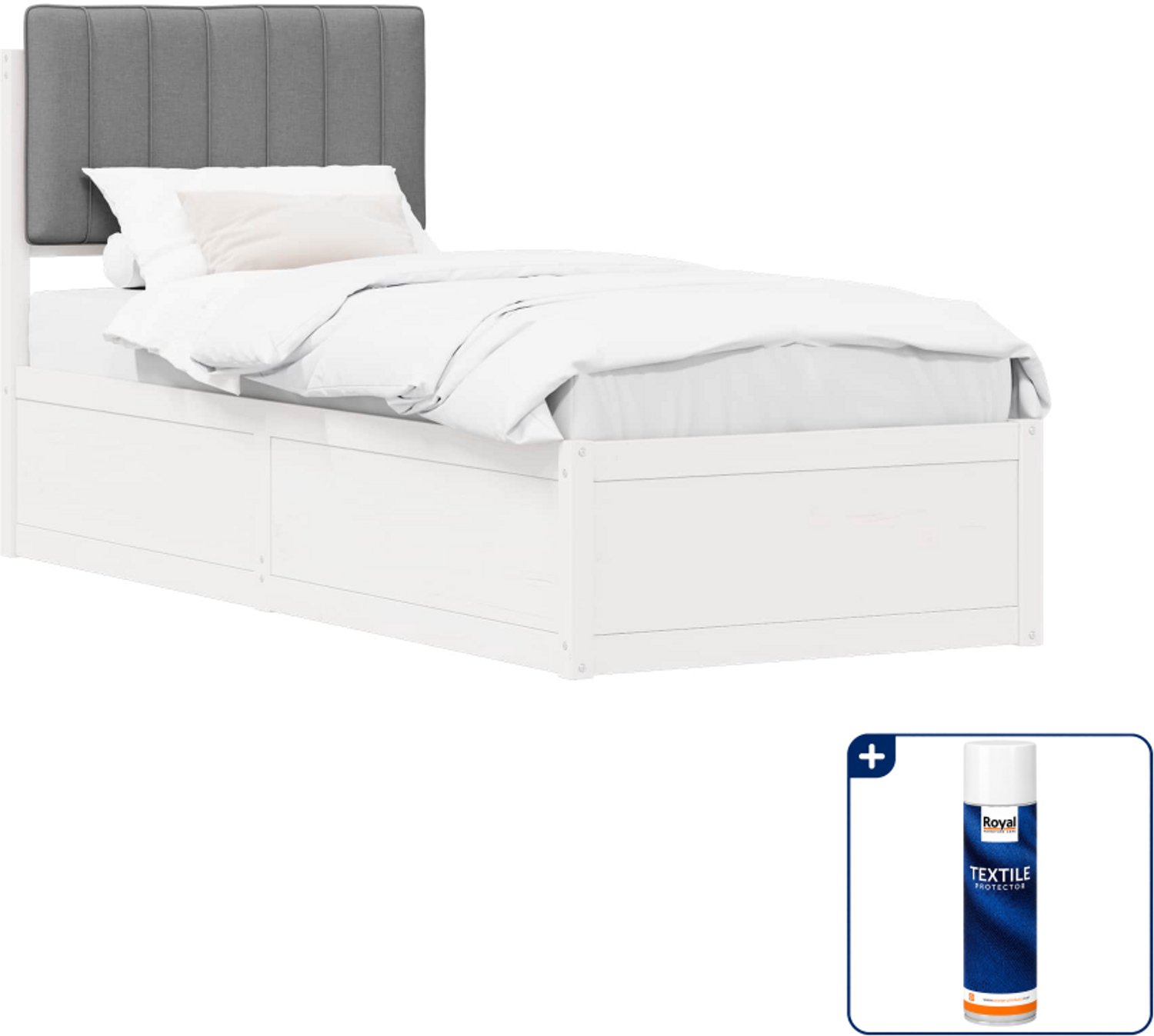 vidaXL bedframe - 75 x 190 cm - massief grenenhout - lichtgrijs - Inclusief textielbeschermer 500 ml