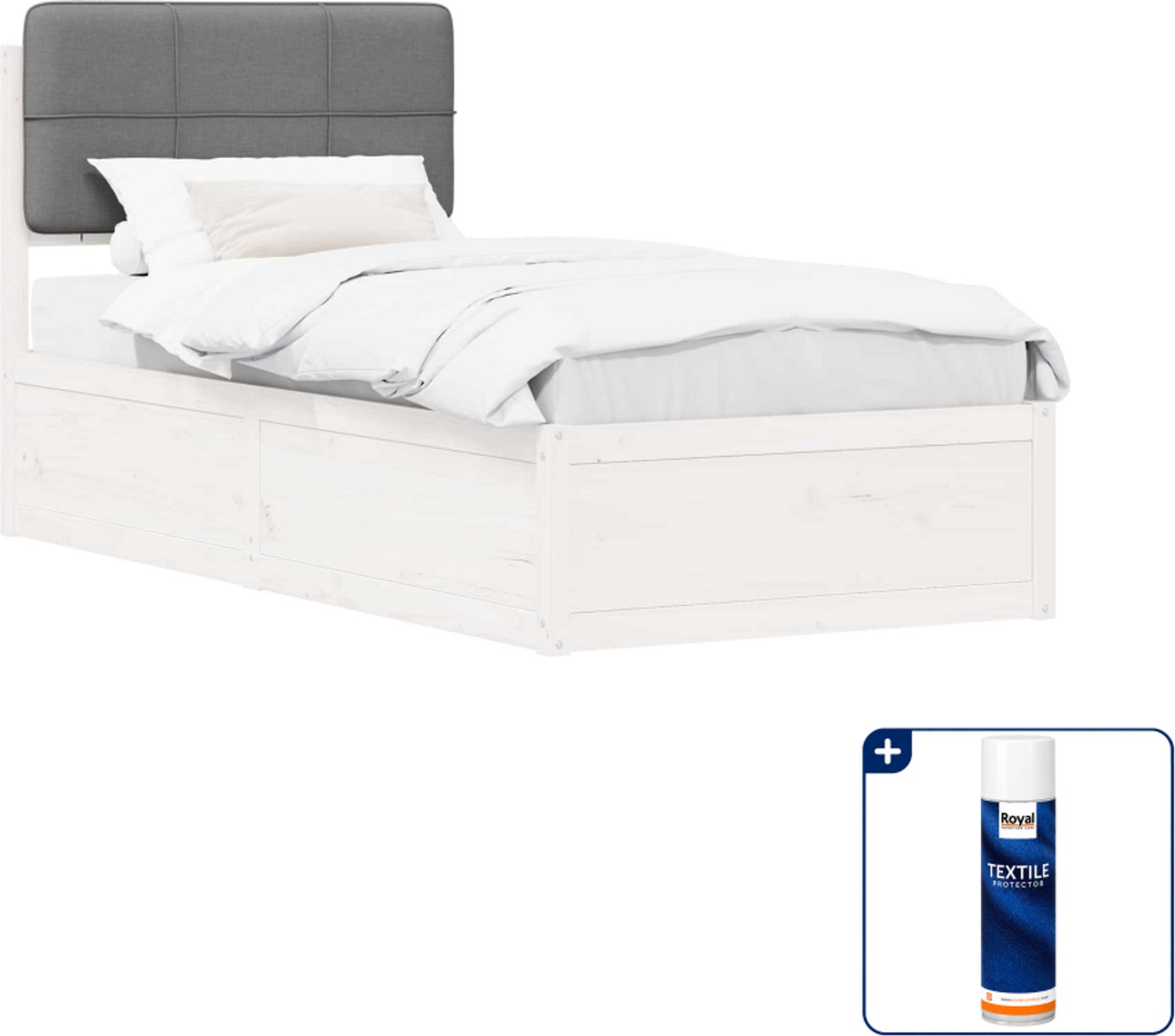 vidaXL bedframe - 80 x 200 cm - massief grenenhout - lichtgrijs - Inclusief textielbeschermer 500 ml