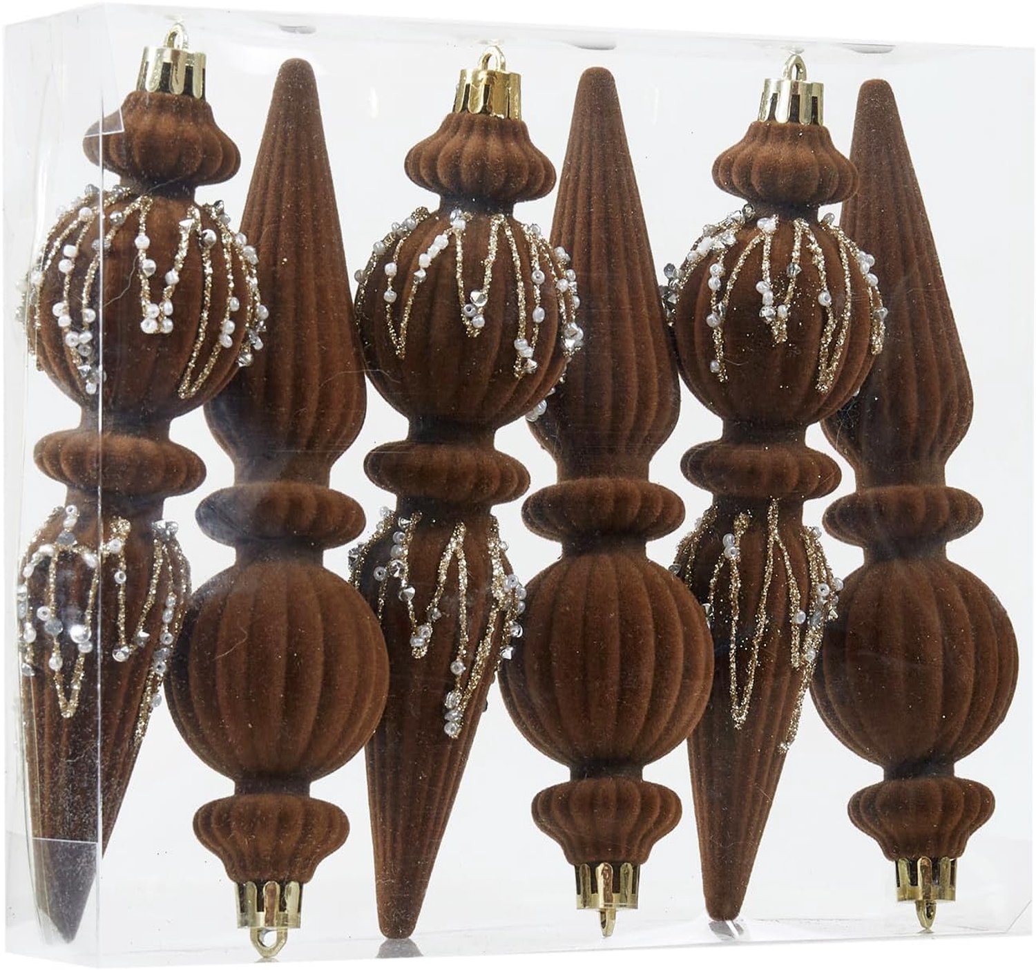 KZQ Set van 6 bruin fluwelen kerstballen, onbreekbare kunststof kerstornamenten van 17 cm voor in de kerstboom
