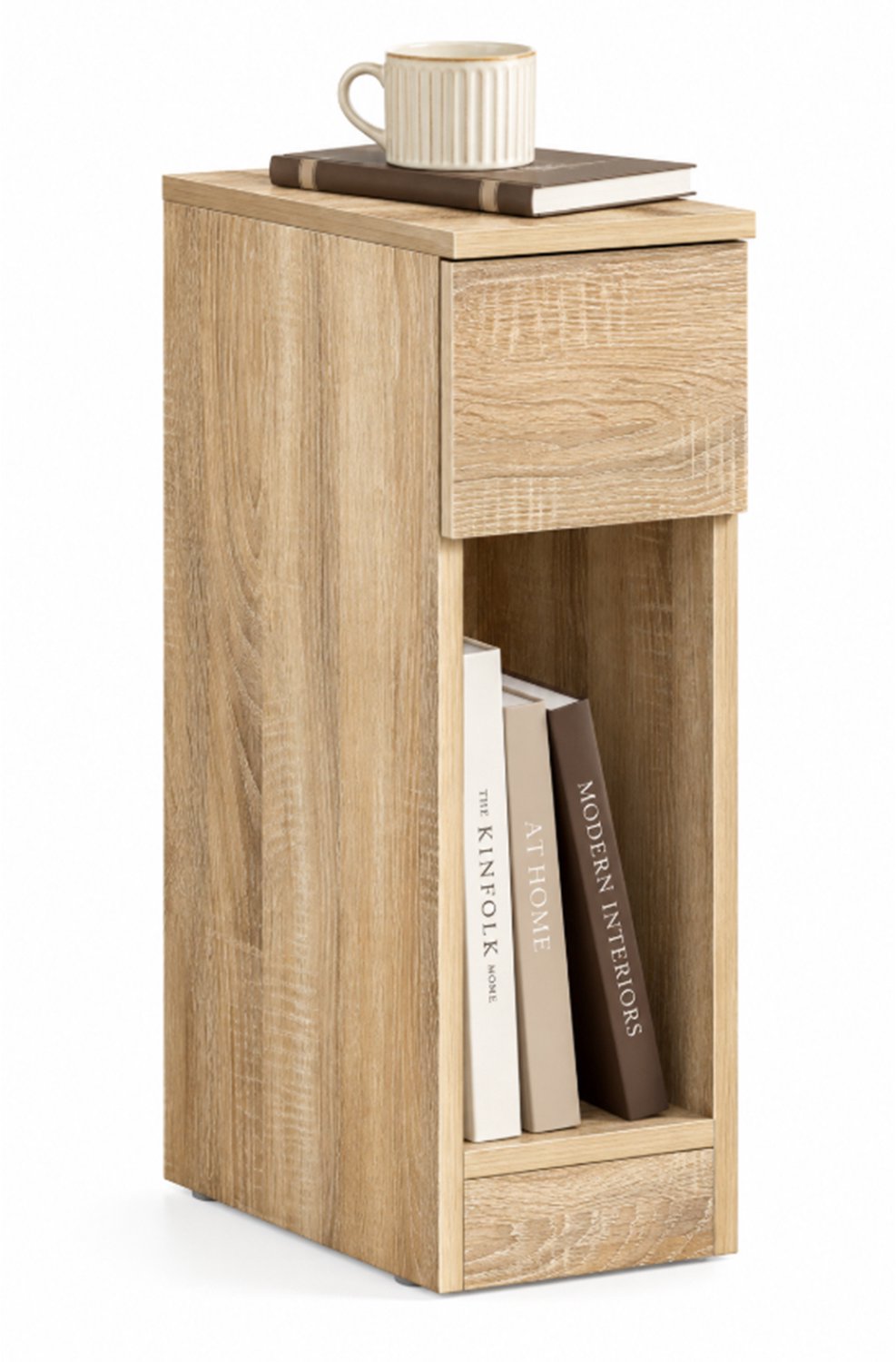 SoBuy FBT111-N 20cm Smal Nachtkastje in Naturel Houtkleur – Nachtkastje met Lade en Open Plank – 20x35x60cm