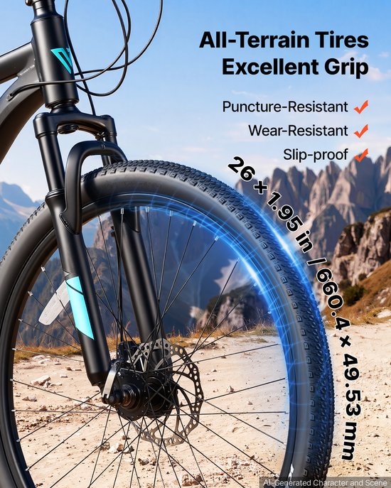 VEVOR Mountainbike voor Dames en Heren, 26 inch, 21 Versnellingen, Zwart, Outdoor, Ideaal voor Volwassenen, Frame van Aluminiumlegering, met Verende Voorvork, Draagvermogen van 120 Kg, Bel, Reflectoren en Lichtbevestiging — afbeelding 5