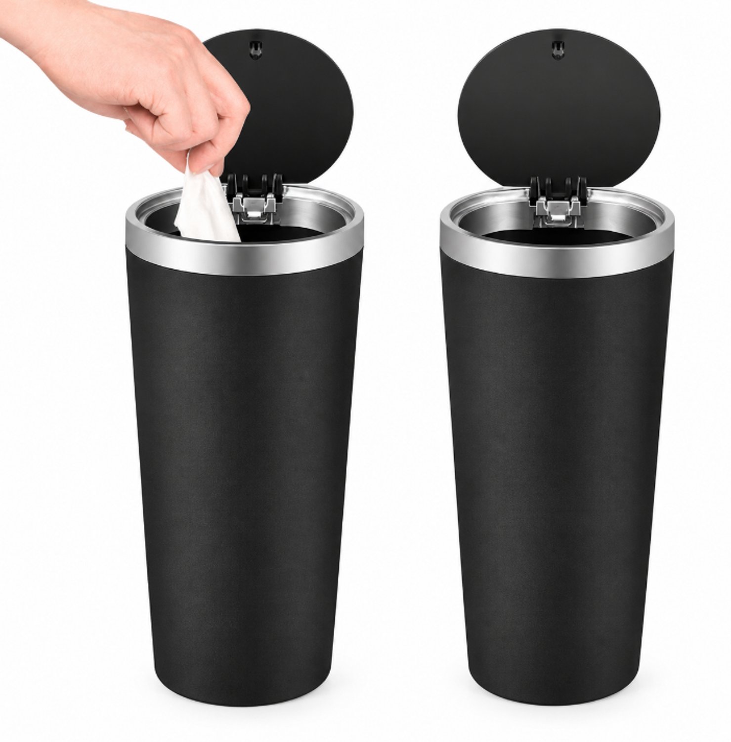 2 Stuks- Auto prullenbak met deksel- mini-afvalbakje, universele lekvrije afvalcontainer voor in de auto, op kantoor, thuis of in de keuken- zwart