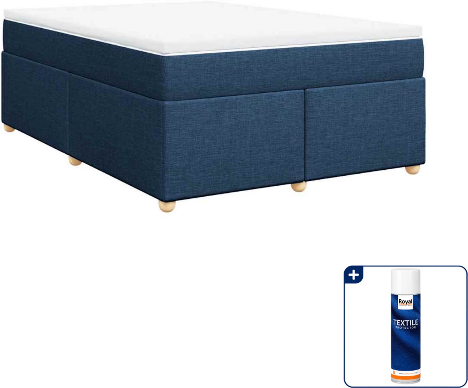 vidaXL boxspring met matras 140 x 190 cm - stof - blauw - Inclusief textielbeschermer 500 ml