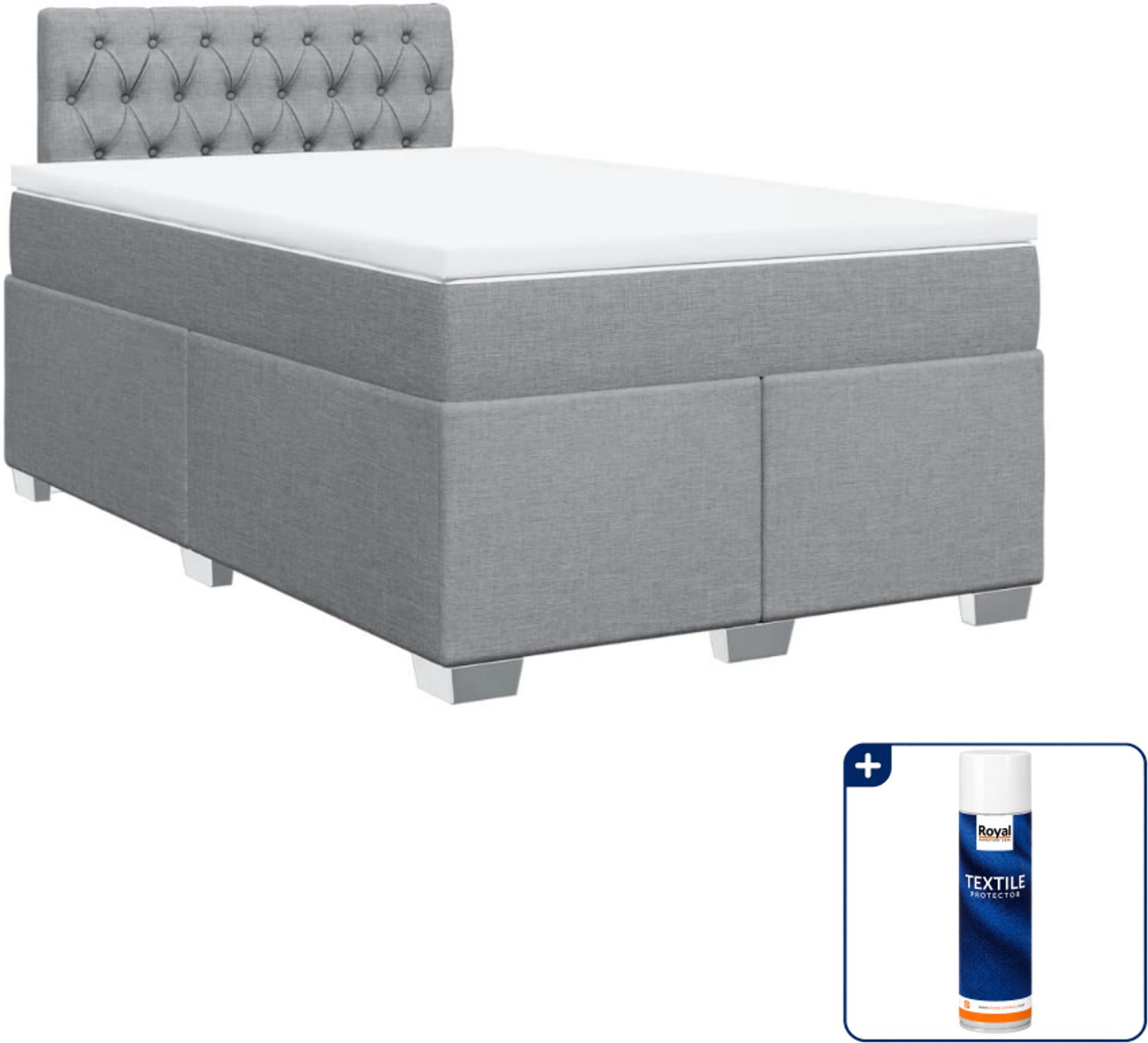 vidaXL boxspring met matras - 120 x 200 cm - stof - lichtgrijs - Inclusief textielbeschermer 500 ml