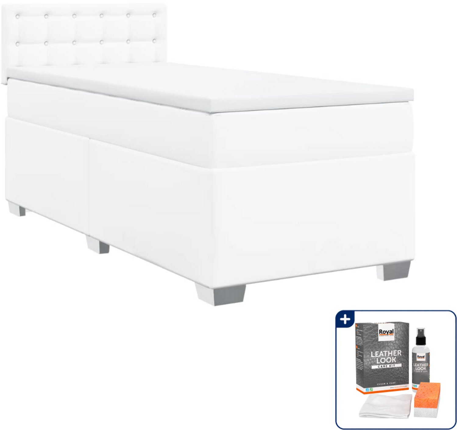 vidaXL boxspring met matras 90 x 190 cm - kunstleer - wit - Inclusief onderhoudsset voor kunstleer 150 ml