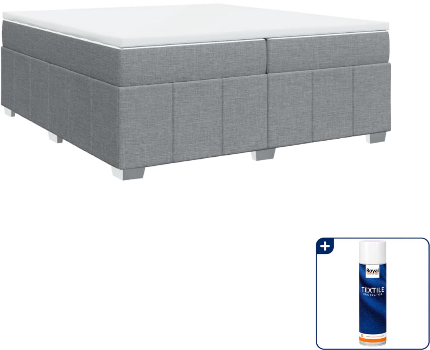 vidaXL Boxspring - Super kingsize - 200 x 200 cm - lichtgrijs - Inclusief textielbeschermer 500 ml