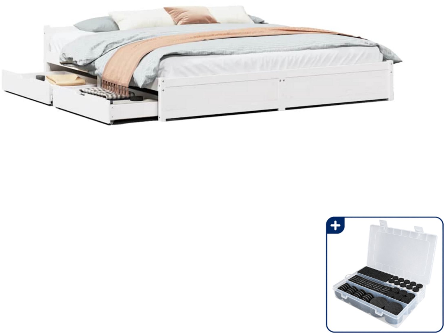vidaXL Kingsize bedframe - 180 x 200 cm - massief grenenhout - wit - Inclusief antikrasvilt 177-delig