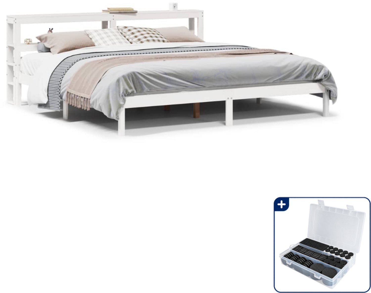 vidaXL Bedframe - 200 x 200 cm - massief grenenhout - wit - Inclusief antikrasvilt 177-delig