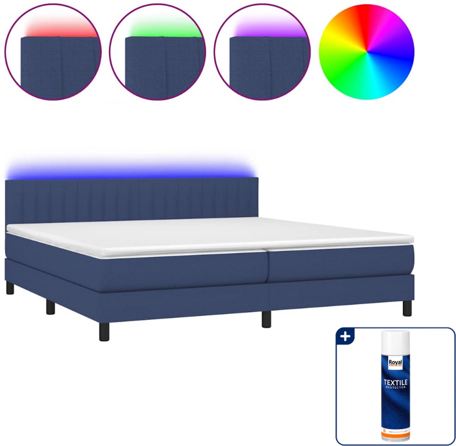 vidaXL Boxspring met matras en LED - Super kingsize - blauw - Inclusief textielbeschermer 500 ml