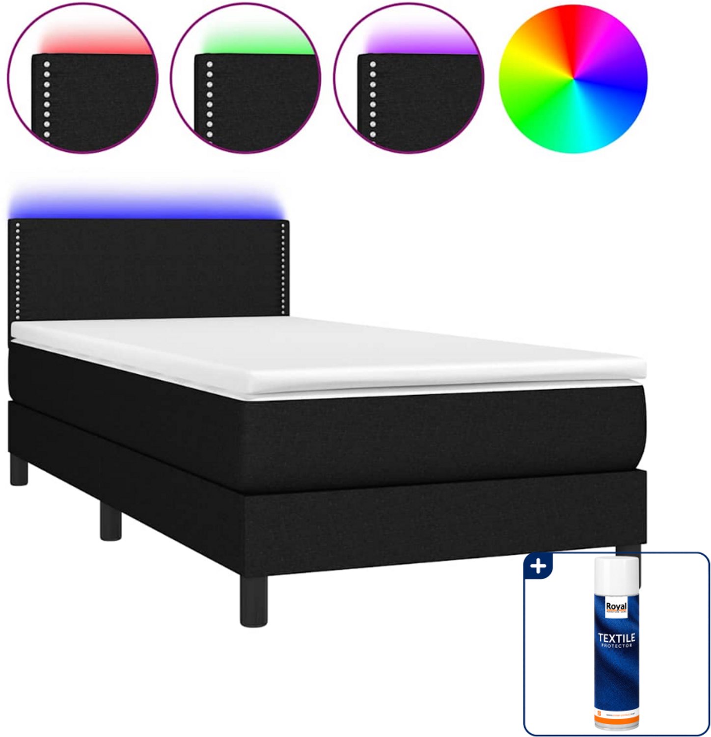 vidaXL boxspring met matras en LED - 100 x 200 cm - zwart - Inclusief textielbeschermer 500 ml