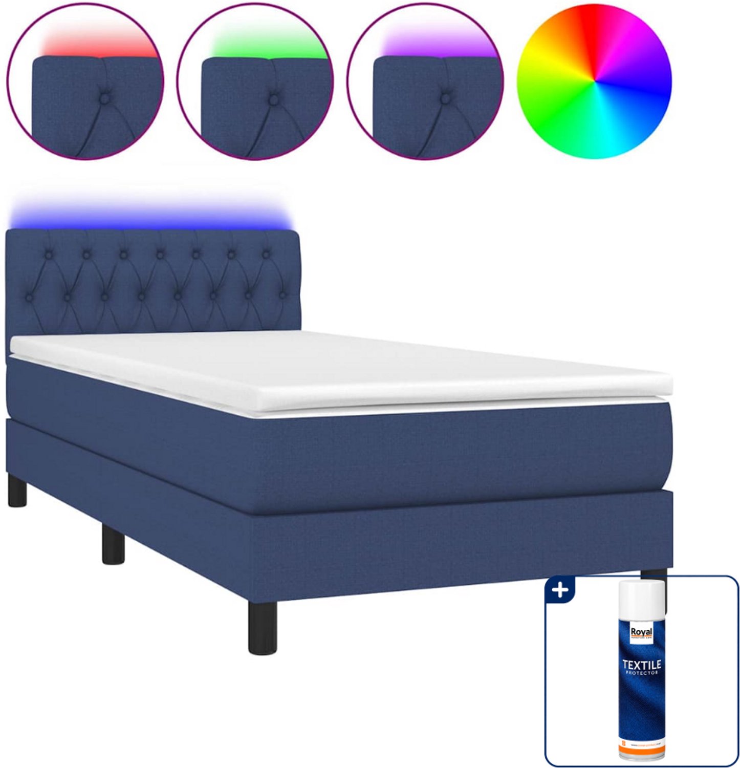 vidaXL boxspring met matras en led - 100 x 200 cm - blauw - Inclusief textielbeschermer 500 ml
