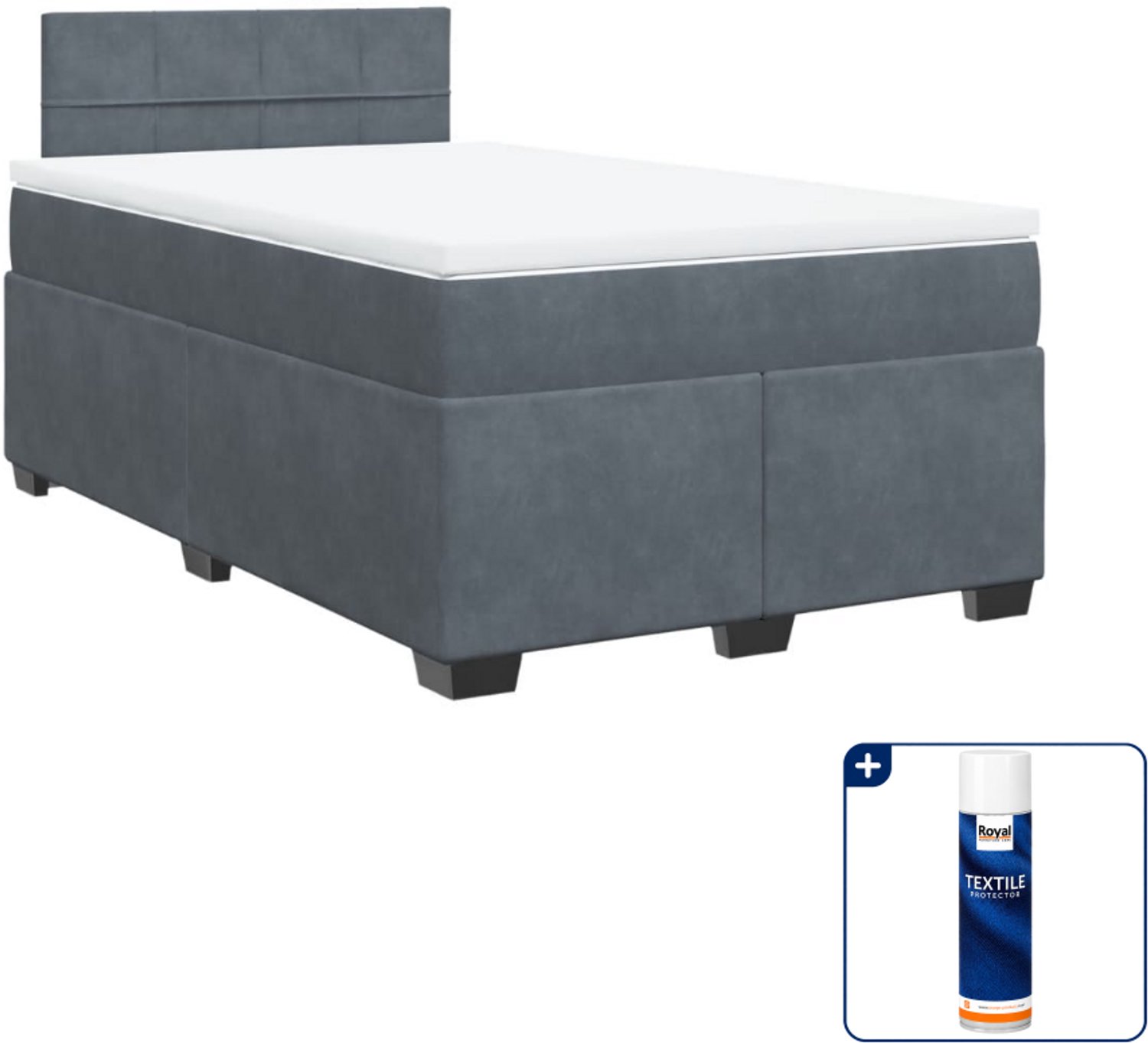 vidaXL boxspring met matras - 120 x 200 cm - fluweel - donkergrijs - Inclusief textielbeschermer 500 ml