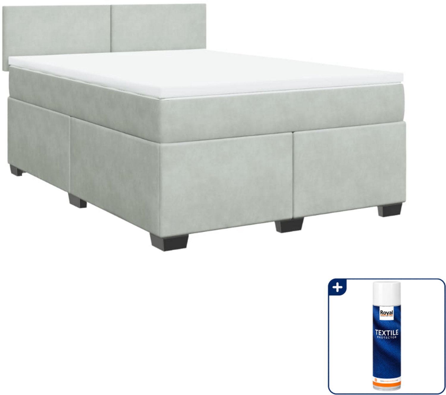 vidaXL Queensize boxspring met matras - 160 x 200 cm - fluweel - lichtgrijs - Inclusief textielbeschermer 500 ml