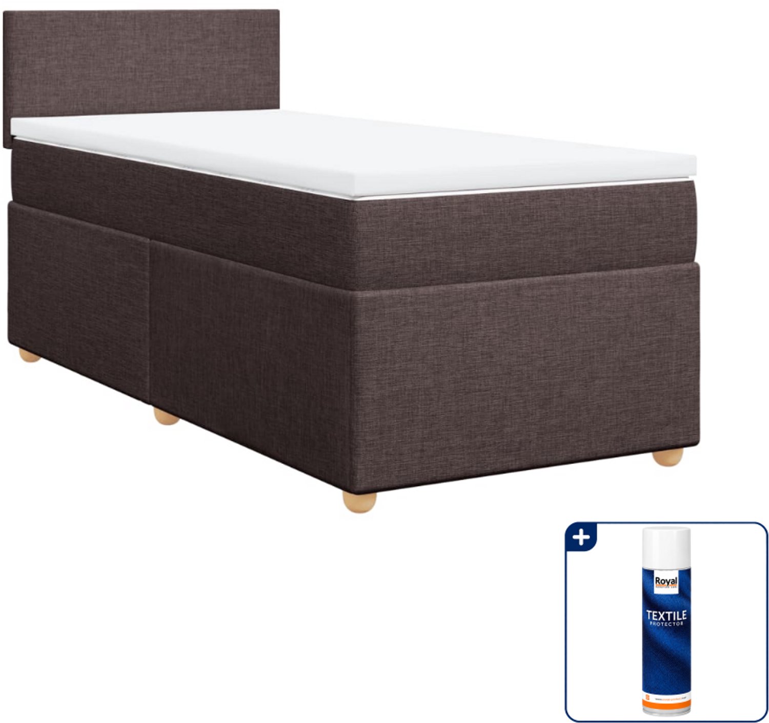 vidaXL boxspring met matras - 90 x 190 cm - donkerbruin - Inclusief textielbeschermer 500 ml