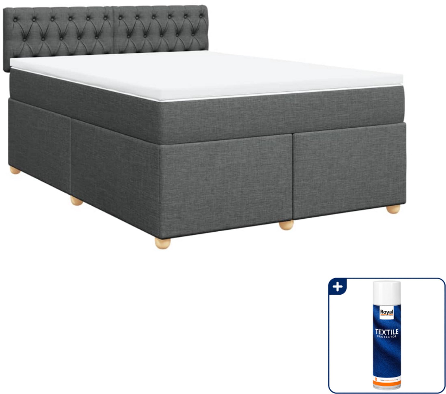 vidaXL boxspring met matras - 140 x 190 cm - donkergrijs - Inclusief textielbeschermer 500 ml