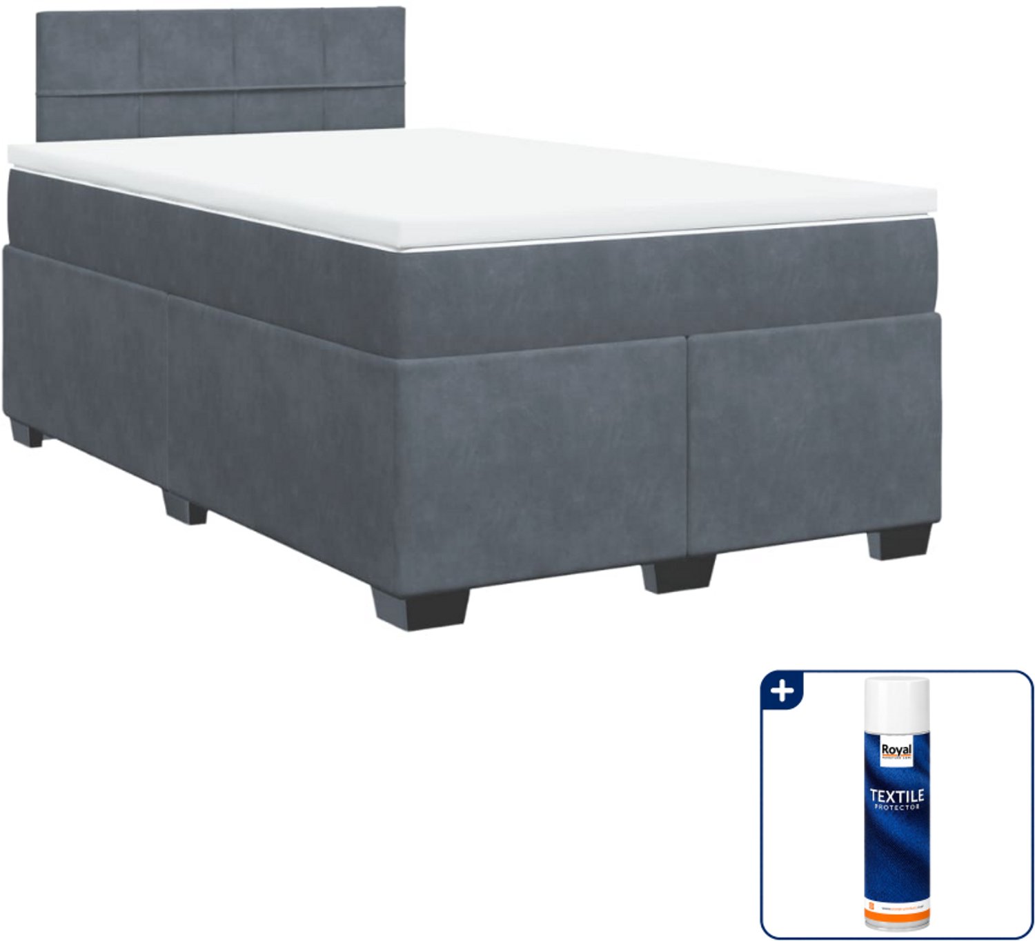 vidaXL Boxspring 120 x 190 cm - fluweel - donkergrijs - Inclusief textielbeschermer 500 ml