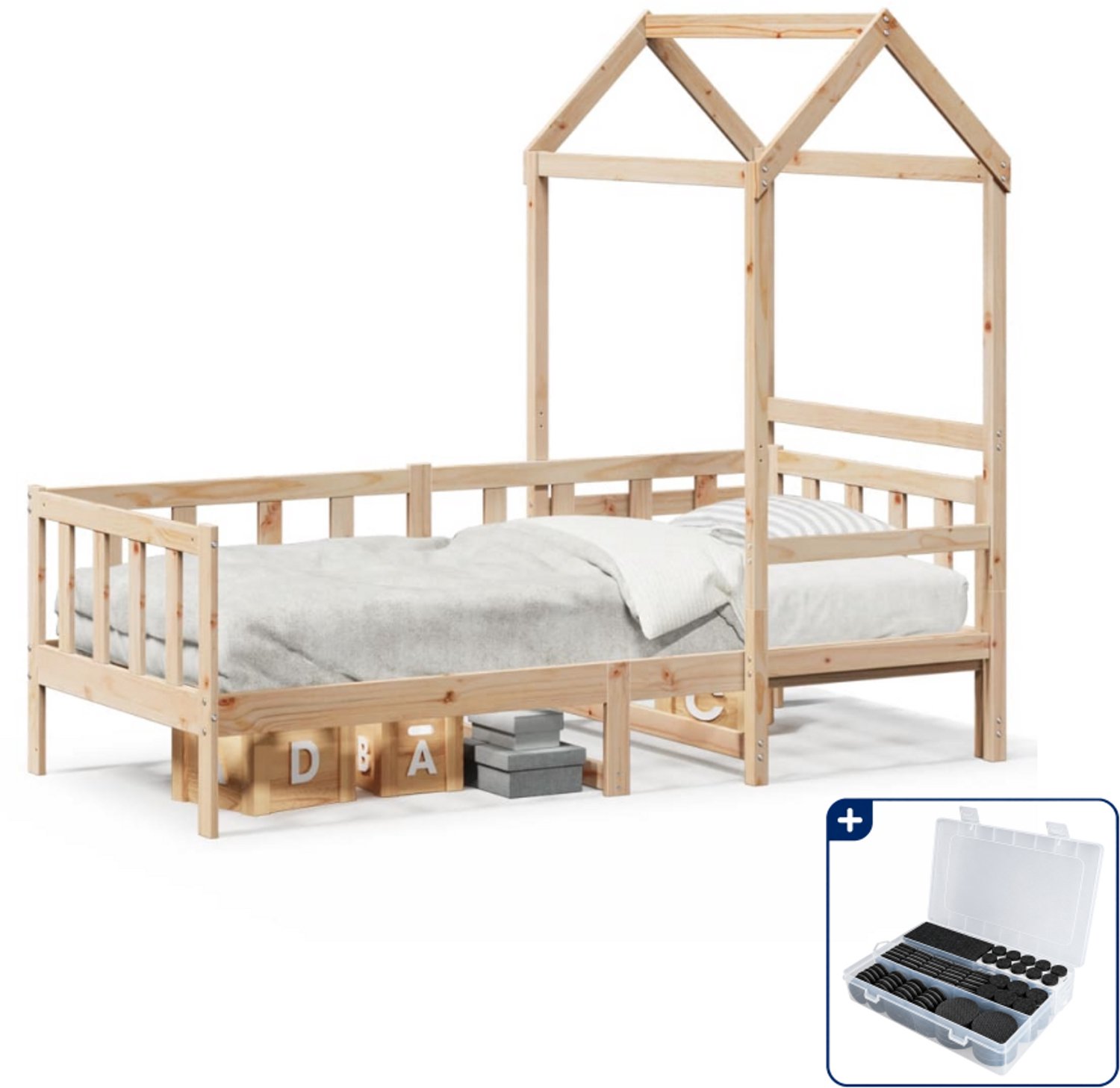 vidaXL slaapbank met huisje - 80 x 200 cm - massief grenenhout - Inclusief antikrasvilt 177-delig Bruin