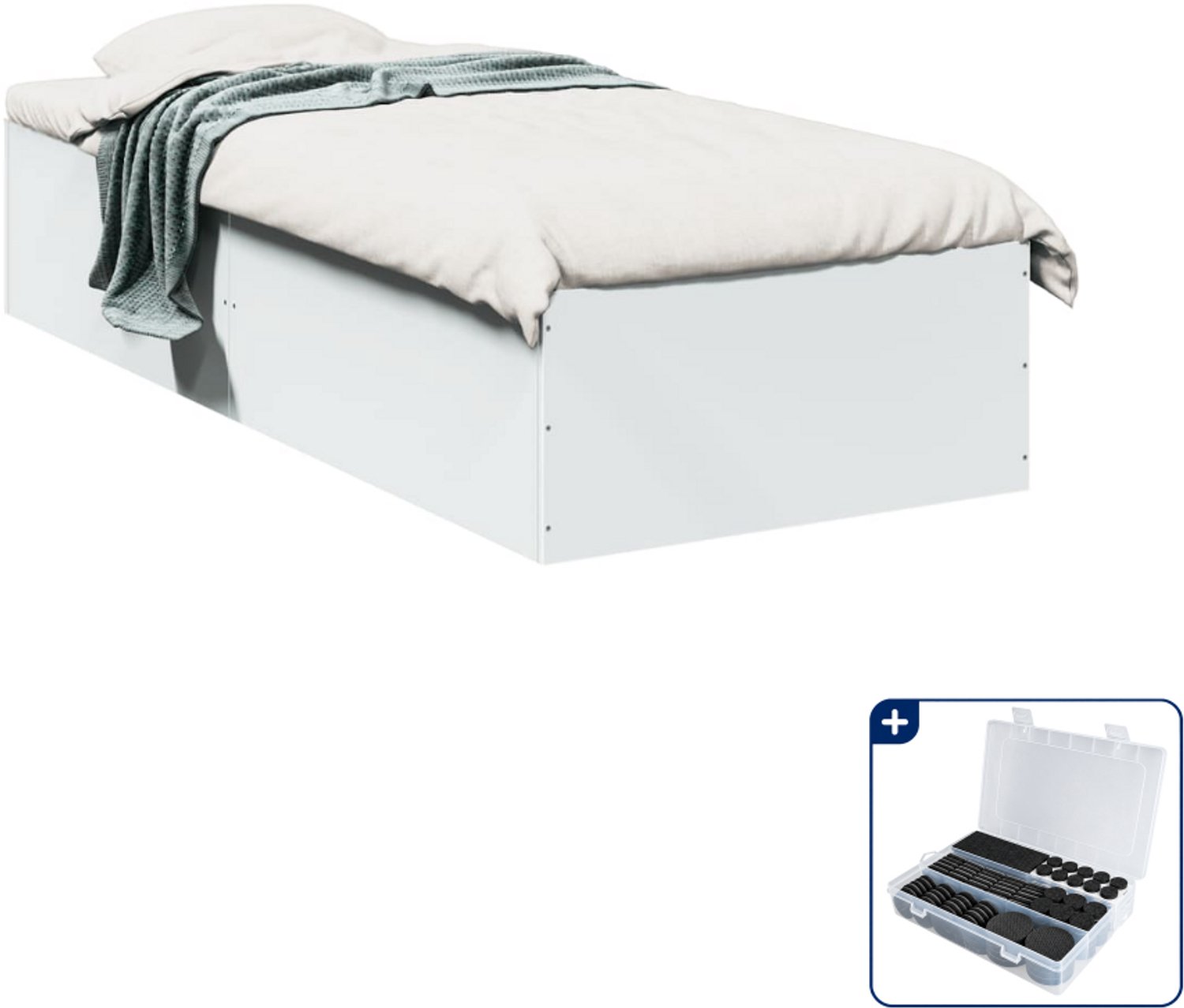 vidaXL Bedframe - 90 x 200 cm - bewerkt hout - wit - Inclusief antikrasvilt 177-delig