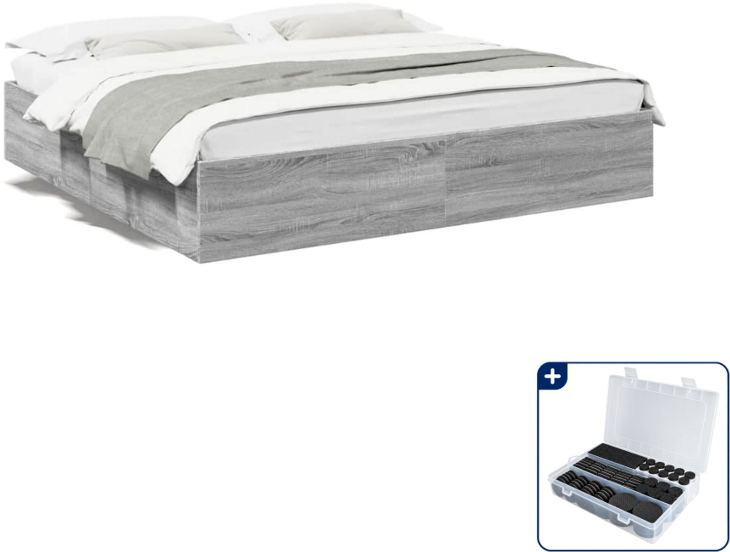 vidaXL Bedframe - 200 x 200 cm - bewerkt hout - grijs sonoma eiken - Inclusief antikrasvilt 177-delig