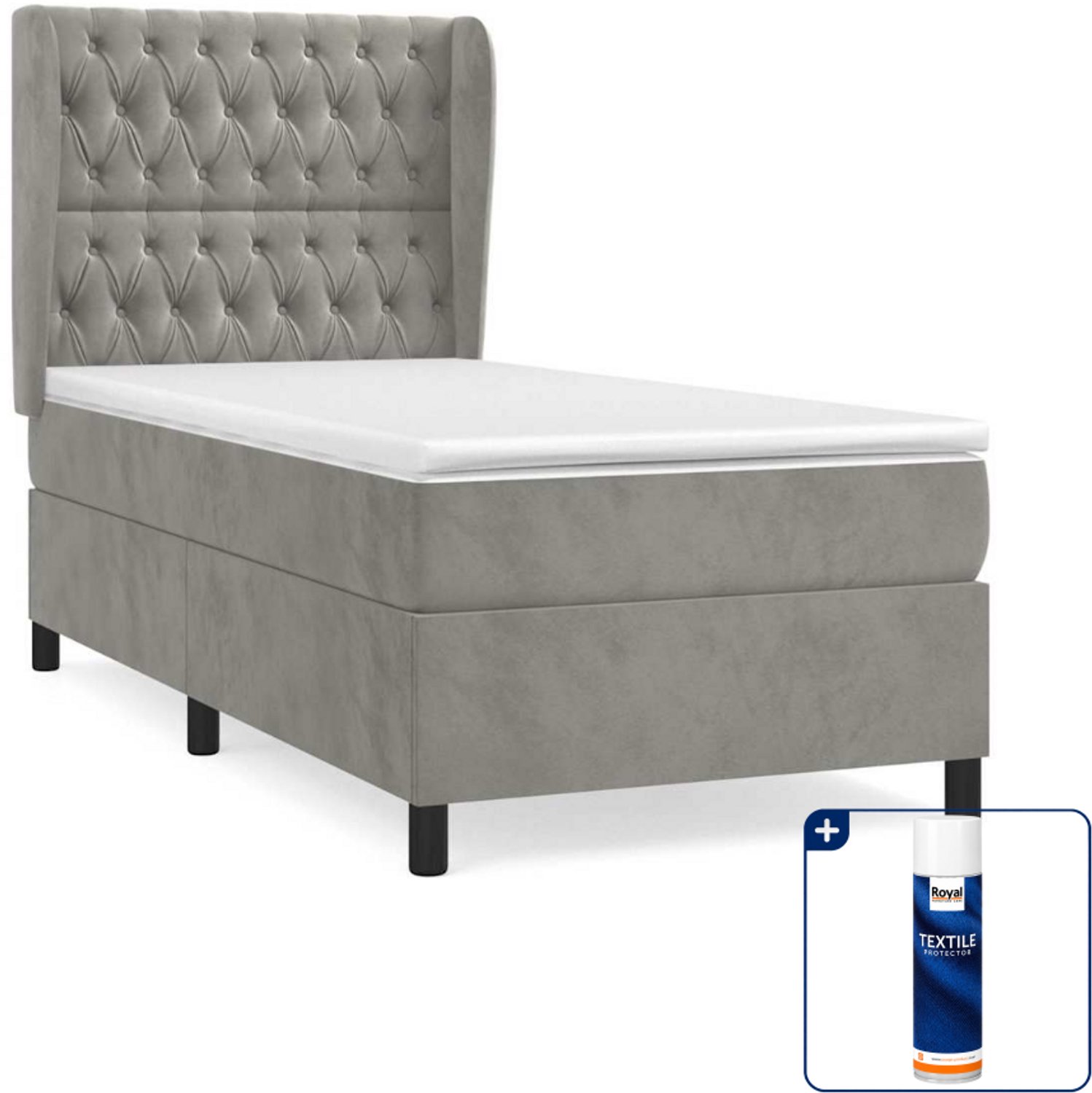 vidaXL boxspring met matras - 80 x 200 cm - fluweel - lichtgrijs - Inclusief textielbeschermer 500 ml