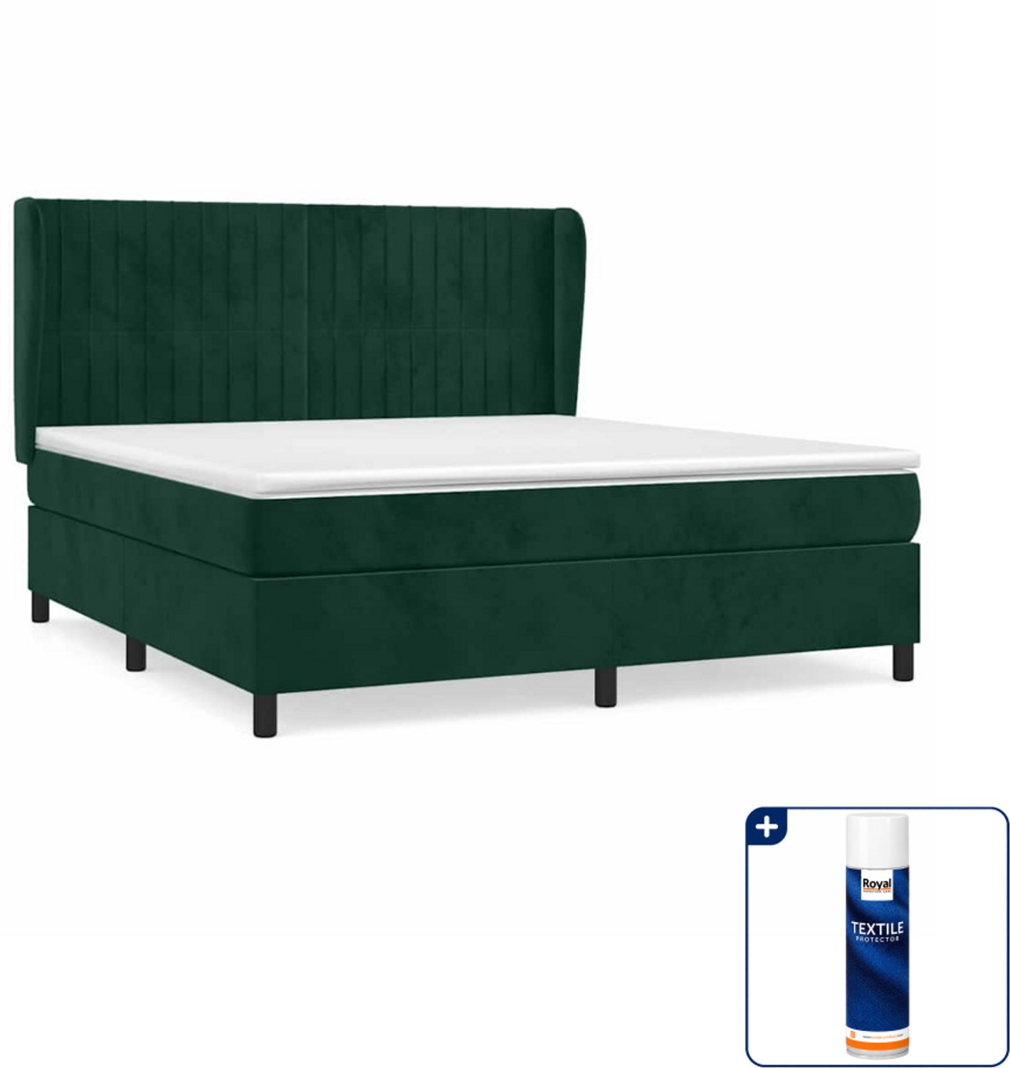 vidaXL boxspring - Queensize - 160 x 200 cm - fluweel - donkergroen - Inclusief textielbeschermer 500 ml