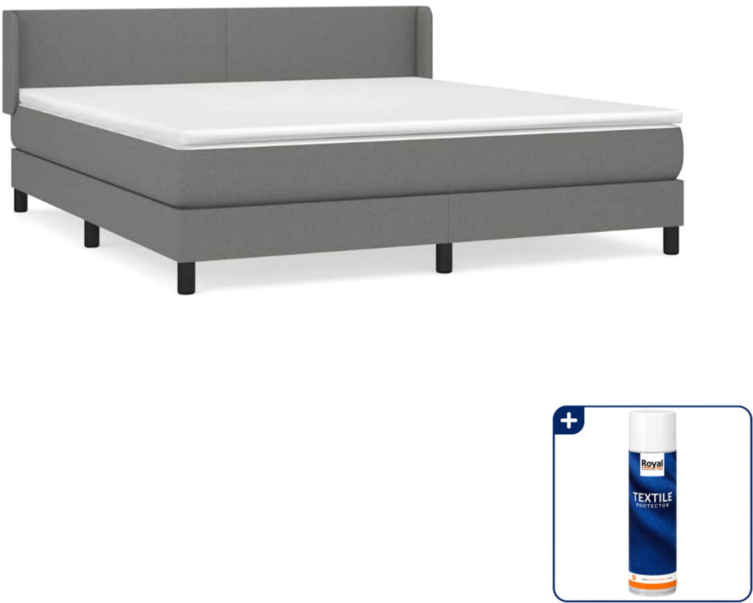 vidaXL Boxspring Kingsize - 180 x 200 cm - donkergrijs - Inclusief textielbeschermer 500 ml