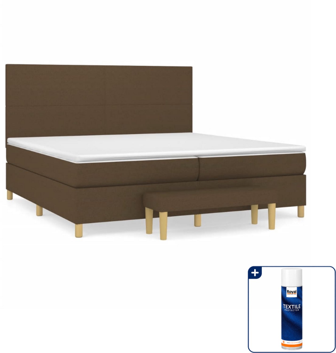 vidaXL Boxspring met matras en bankje - Super kingsize - donkerbruin - Inclusief textielbeschermer 500 ml