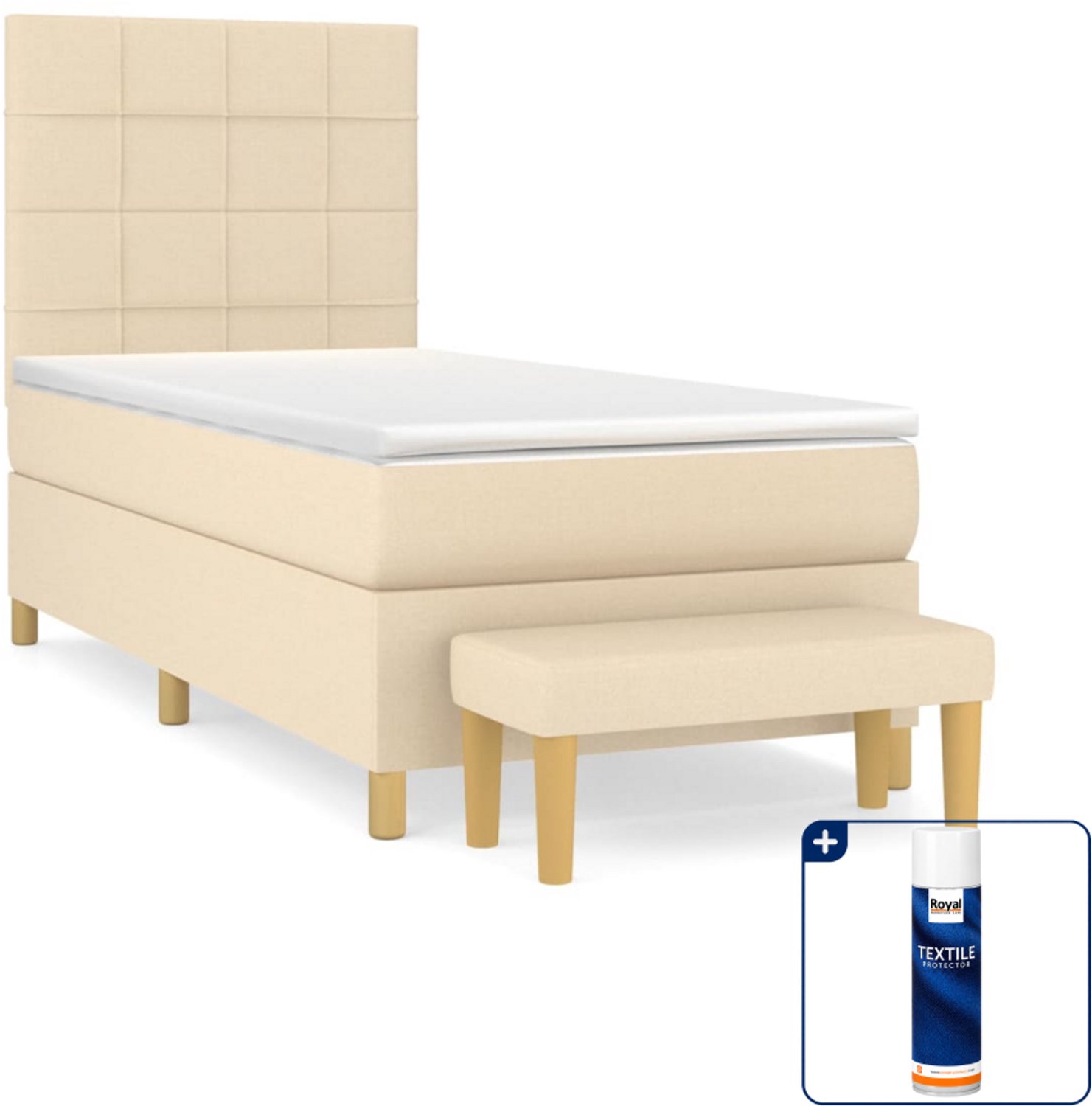 vidaXL boxspring met matras en bankje - 100 x 200 cm - crème - Inclusief textielbeschermer 500 ml