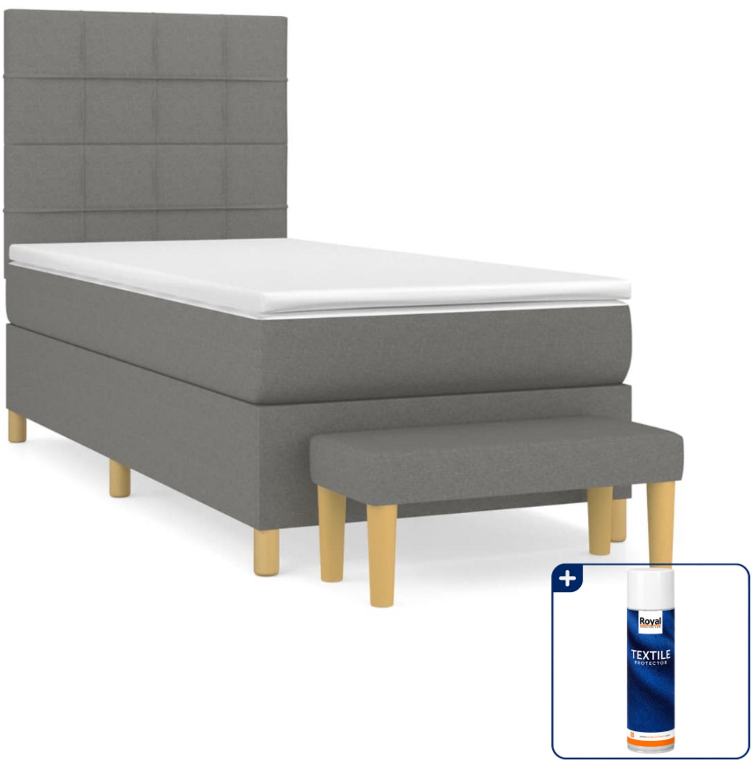vidaXL boxspring met matras en bankje - 80 x 200 cm - donkergrijs - Inclusief textielbeschermer 500 ml
