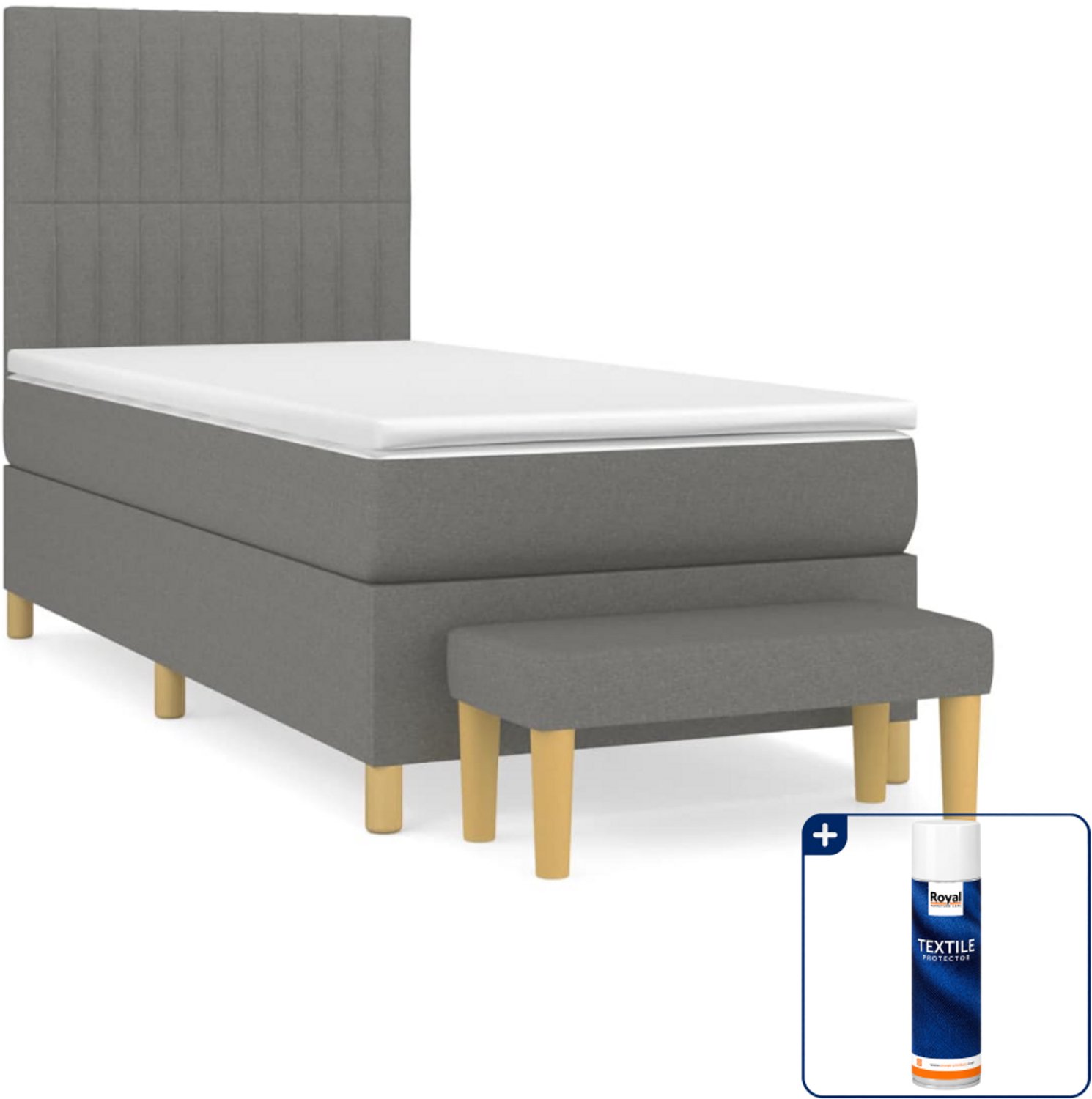 vidaXL boxspring met matras en bankje - 90 x 190 cm - donkergrijs - Inclusief textielbeschermer 500 ml
