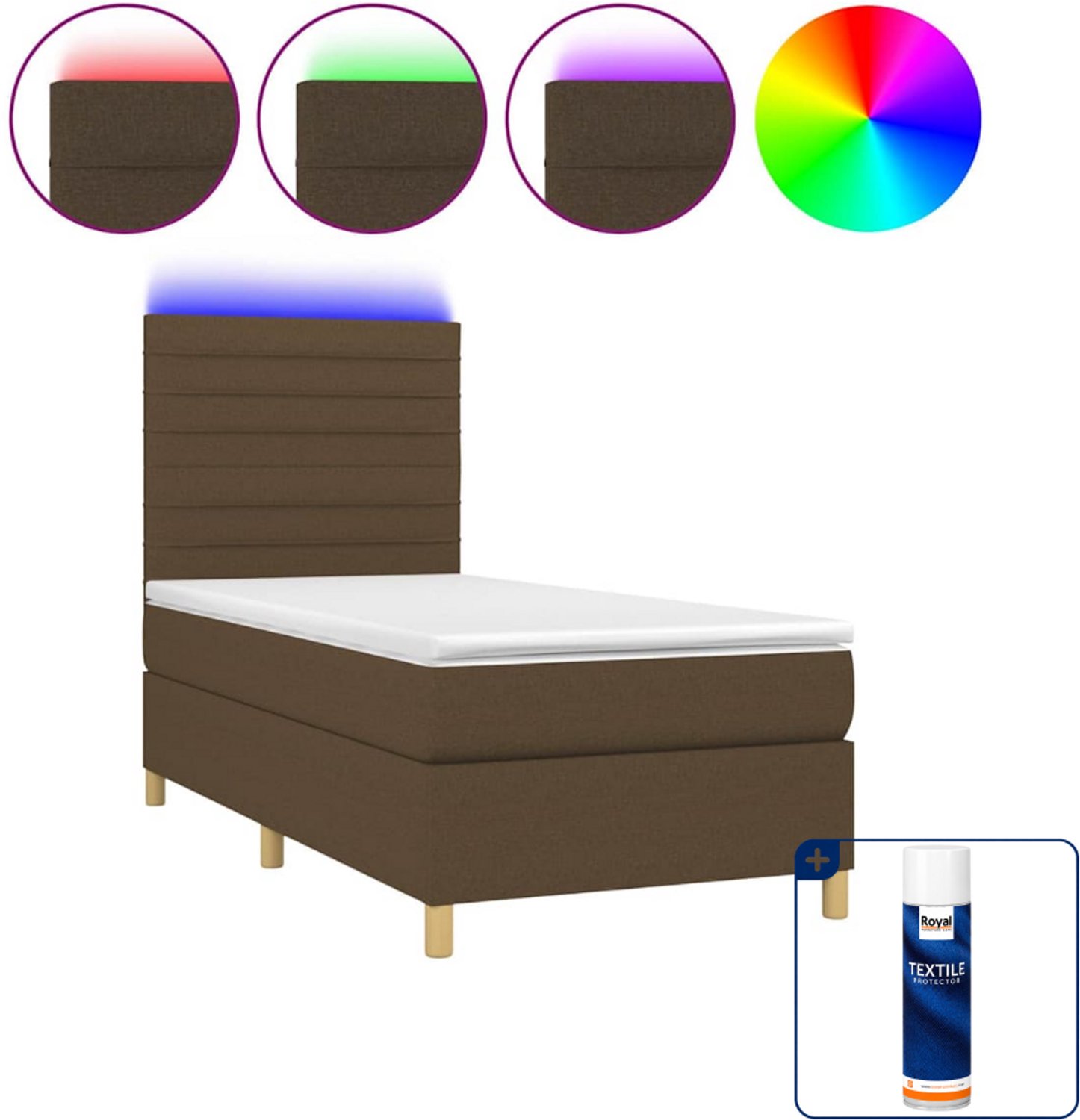 vidaXL boxspring met matras en LED - 80 x 200 cm - donkerbruin - Inclusief textielbeschermer 500 ml