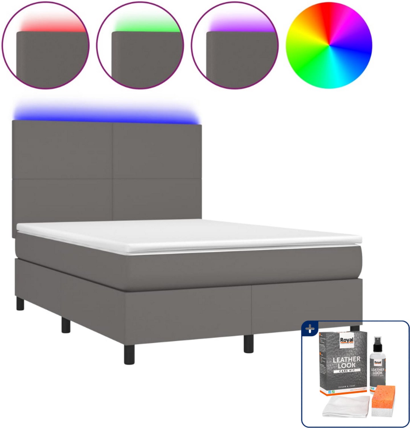 vidaXL Boxspring Small double - 140 x 200 cm - kunstleer - grijs - Inclusief onderhoudsset voor kunstleer 150 ml