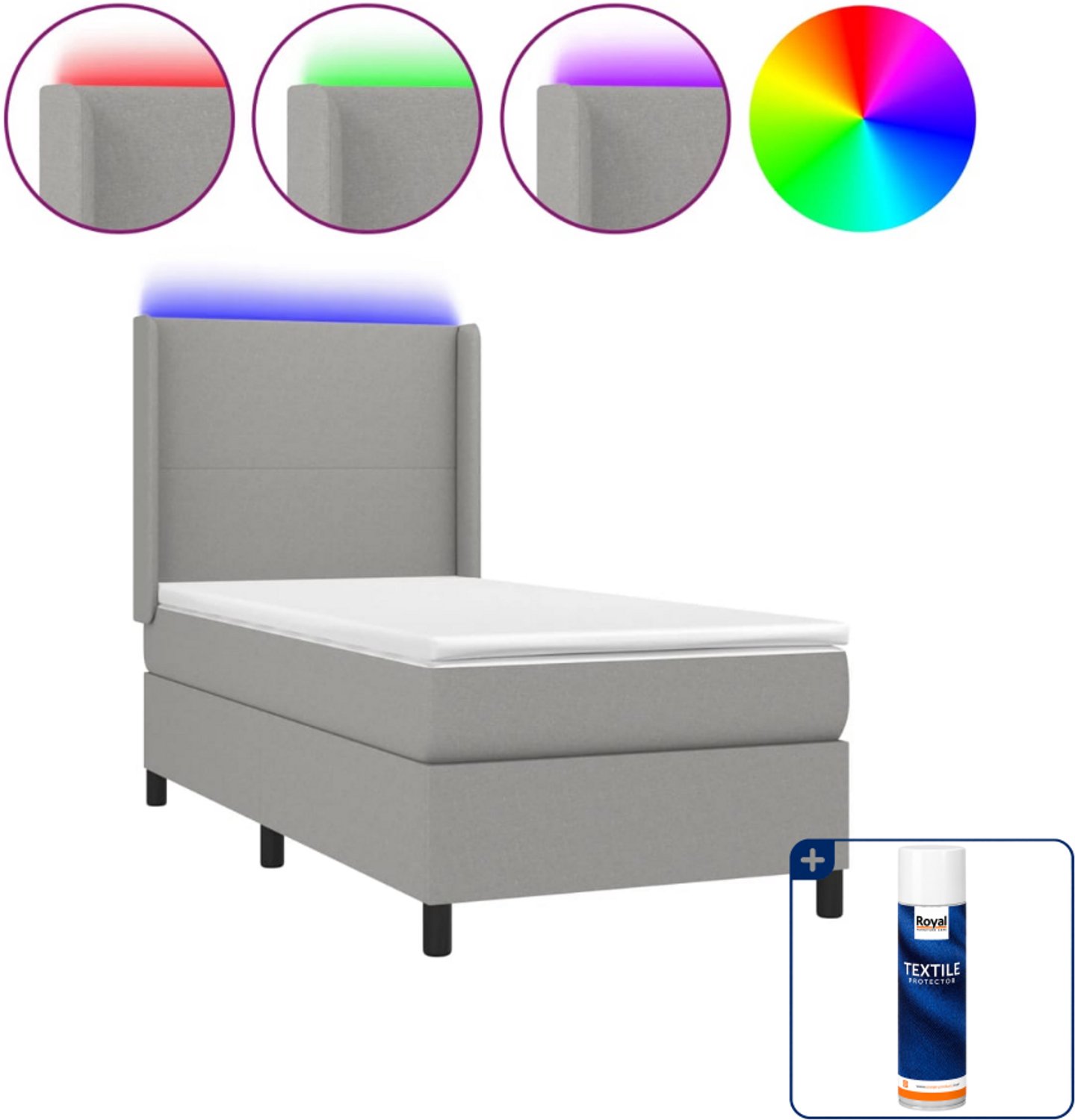 vidaXL boxspring met matras en LED - 90 x 190 cm - lichtgrijs - Inclusief textielbeschermer 500 ml