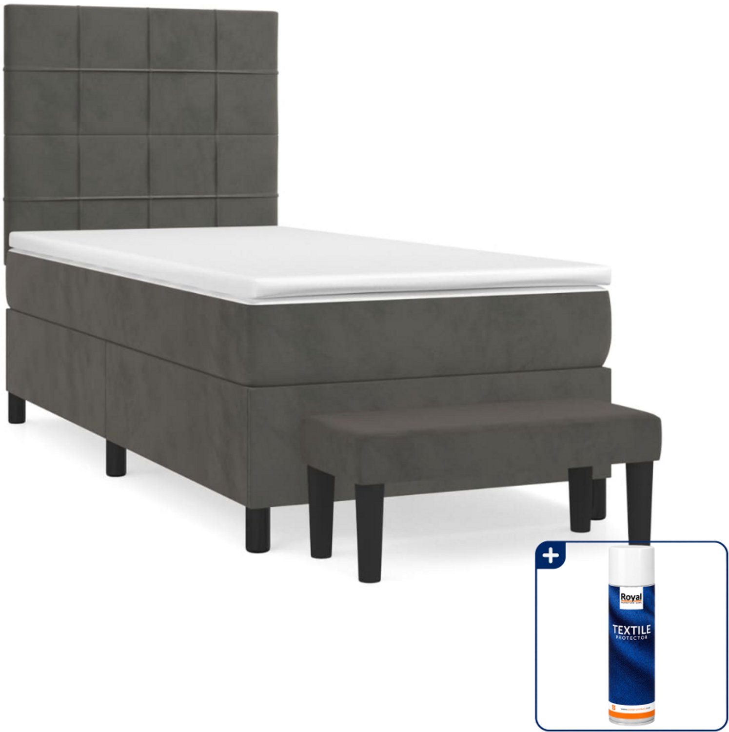 vidaXL boxspring met matras en bankje - 80 x 200 cm - donkergrijs - Inclusief textielbeschermer 500 ml