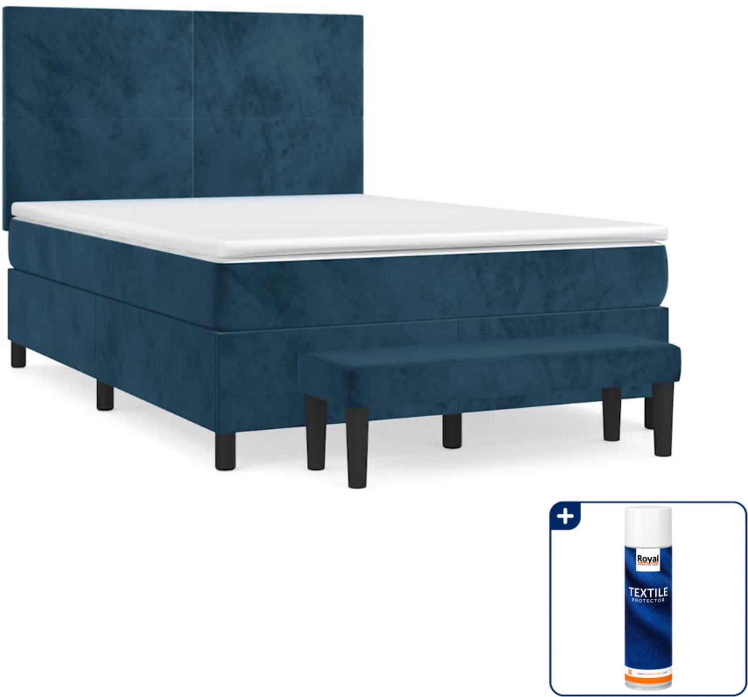 vidaXL Boxspring Small double - 140 x 200 cm - donkerblauw - Inclusief textielbeschermer 500 ml