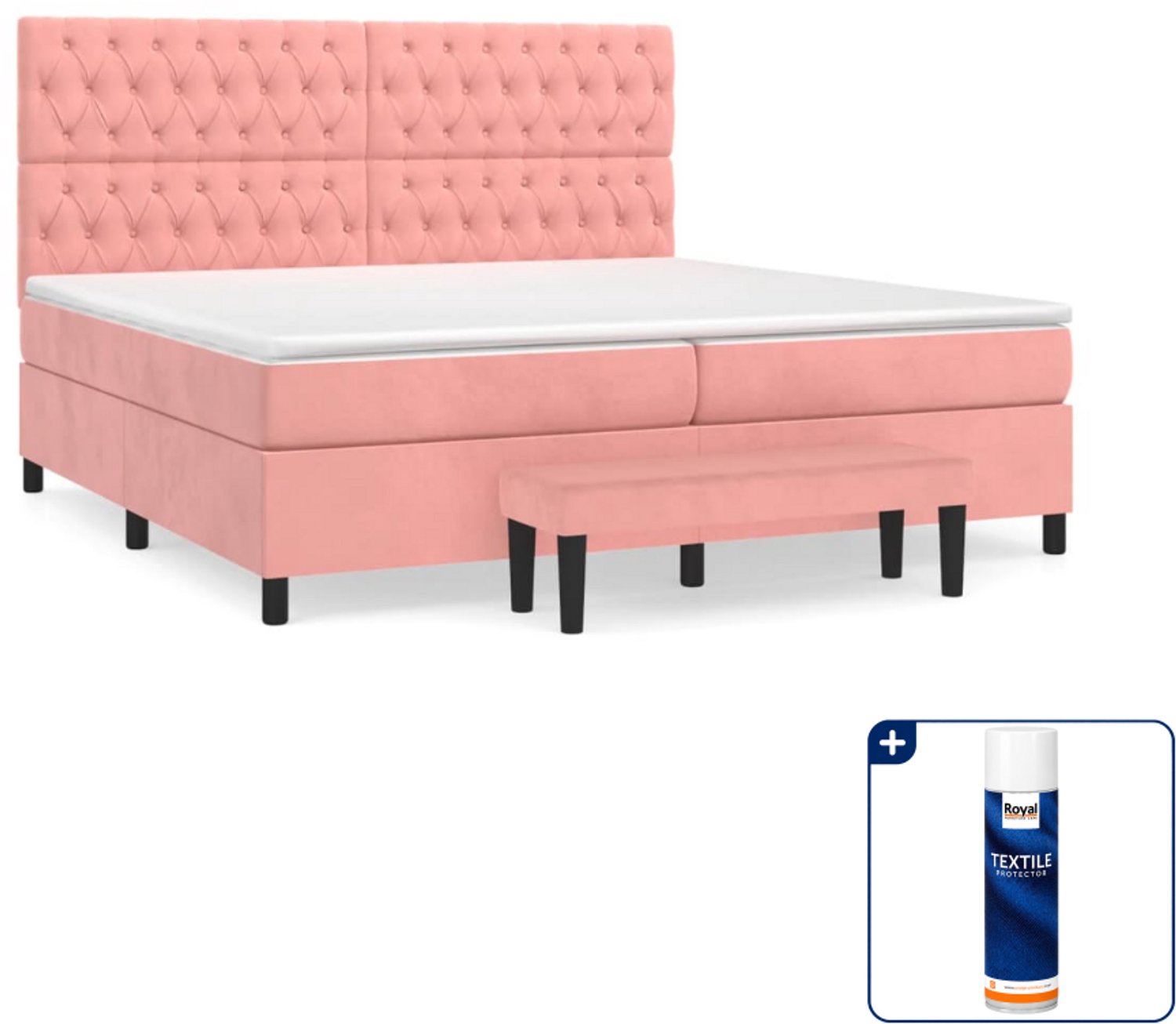 vidaXL Super kingsize boxspring met matras en bankje - roze - Inclusief textielbeschermer 500 ml