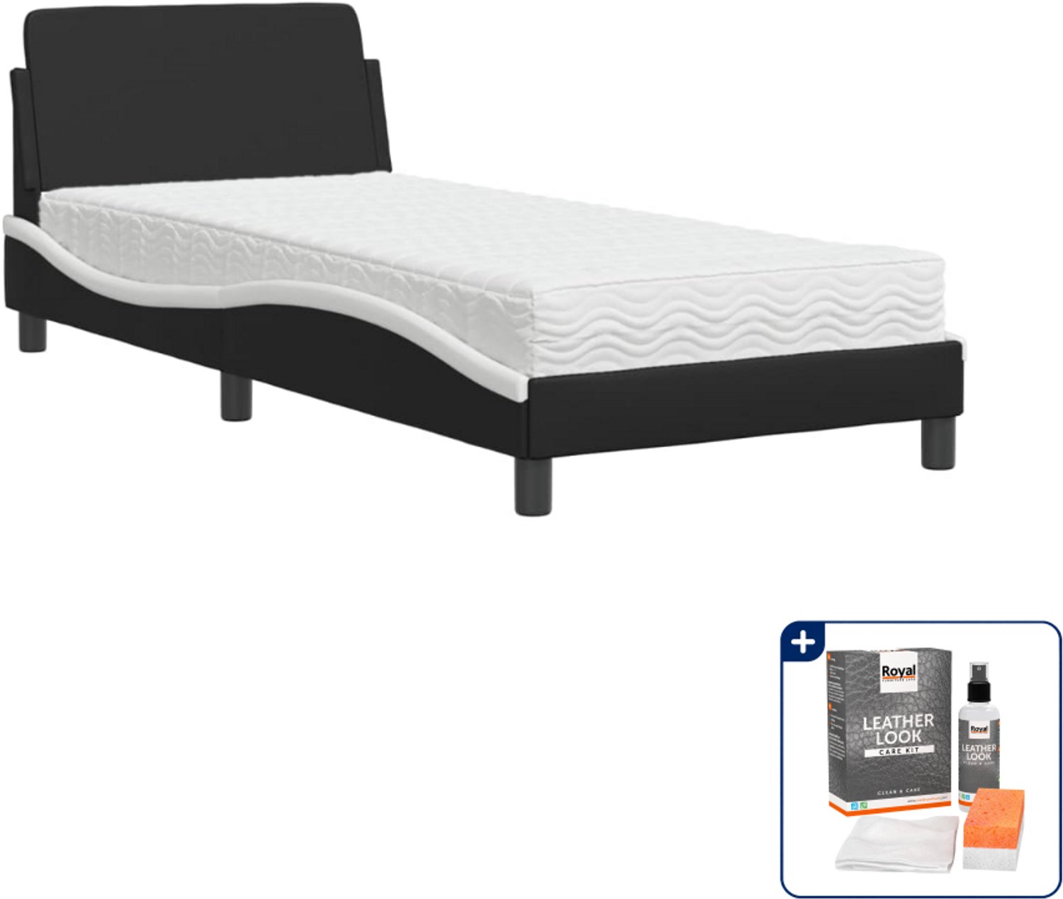 vidaXL Dover bed met matras - 90 x 190 cm - kunstleer - zwart en wit - Inclusief onderhoudsset voor kunstleer 150 ml