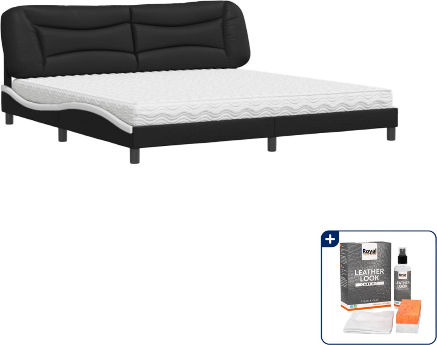 vidaXL Hvar bed met matras - super kingsize - 200 x 200 cm - zwart-wit - Inclusief onderhoudsset voor kunstleer 150 ml Grijs