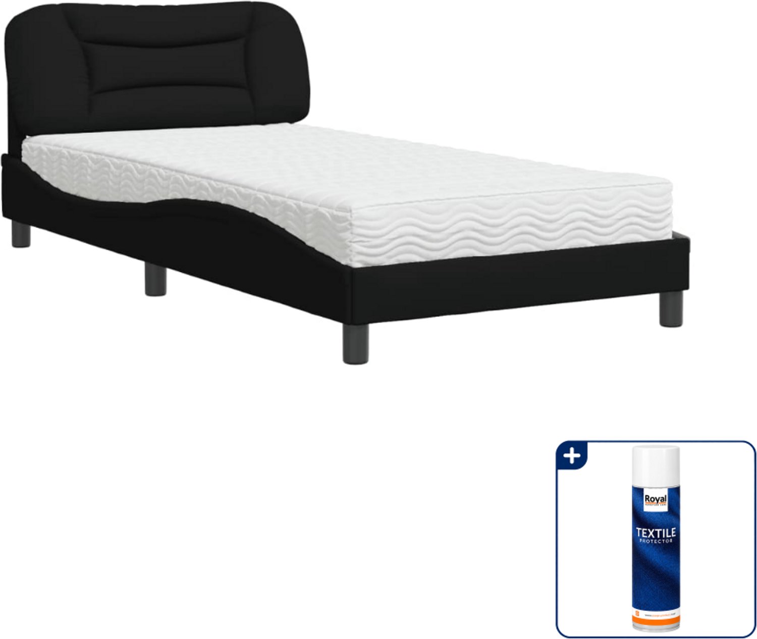 vidaXL Hvar bed met matras - 100 x 200 cm - zwart - Inclusief textielbeschermer 500 ml